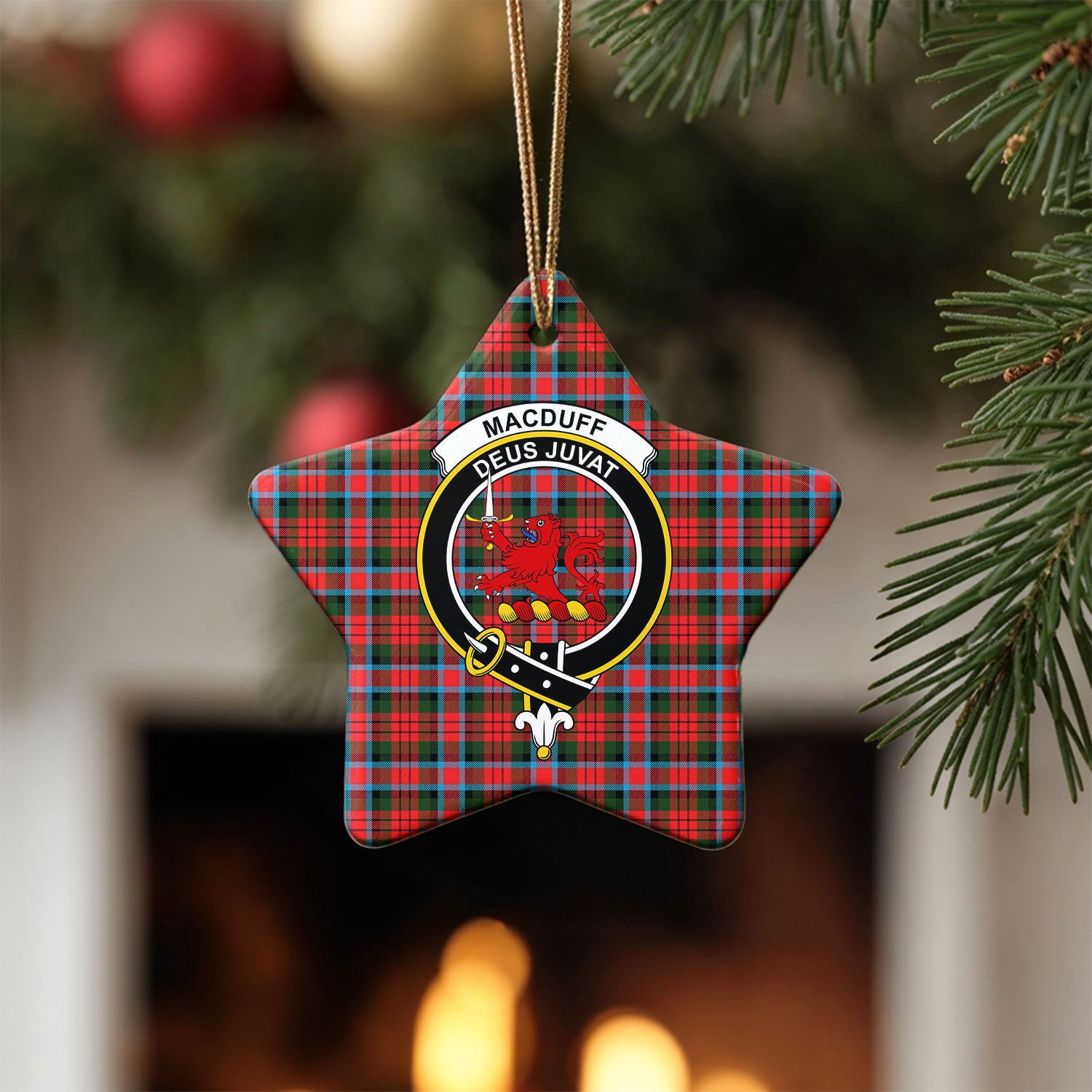 MacDuff Modern Tartan Crest Christmas Ceramic Ornament