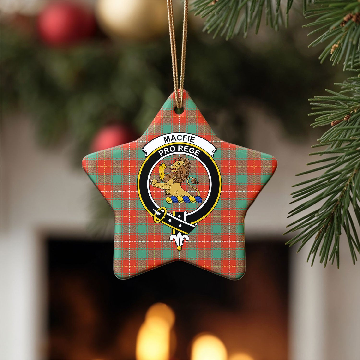 MacFie Ancient Tartan Crest Christmas Ceramic Ornament