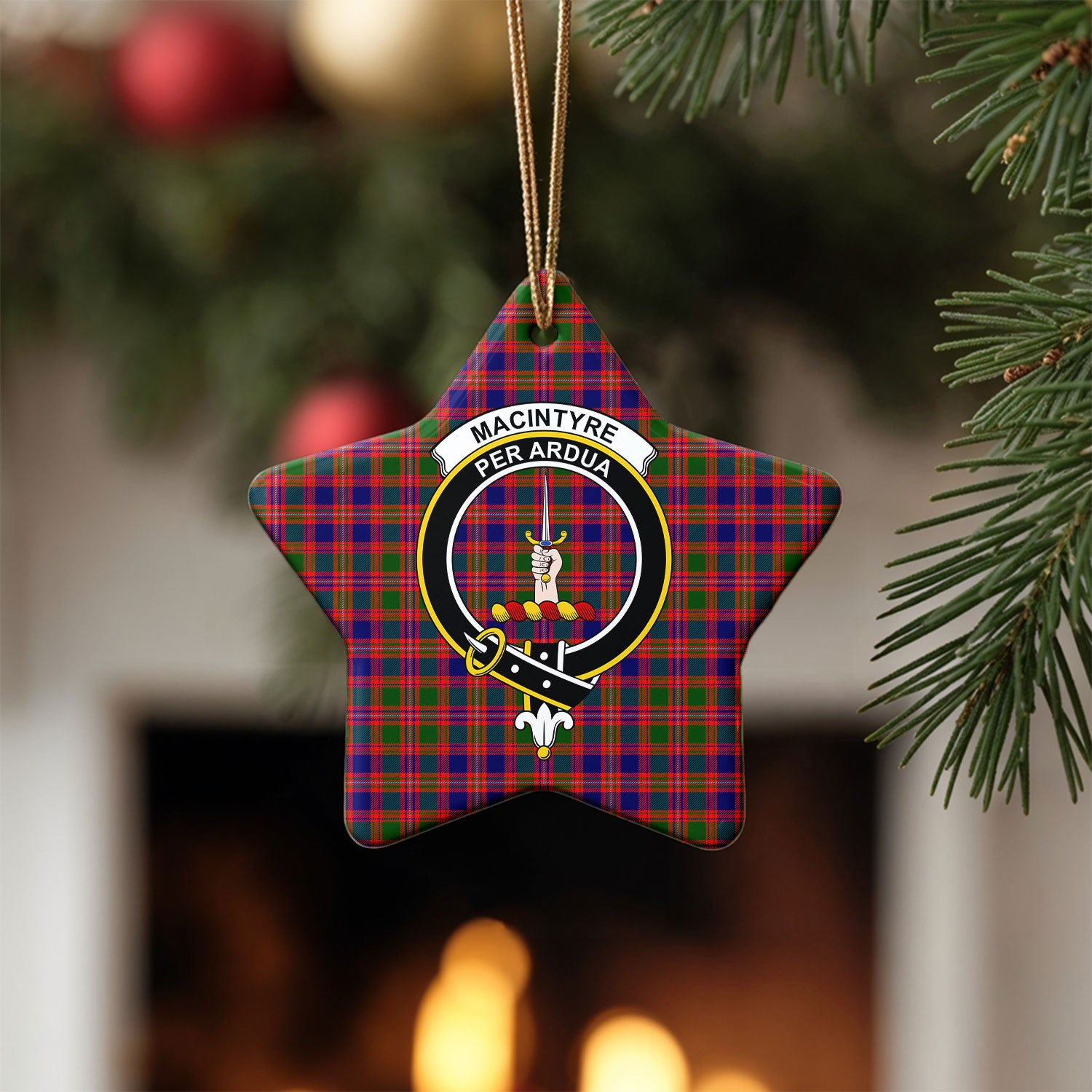 MacIntyre Modern Tartan Crest Christmas Ceramic Ornament