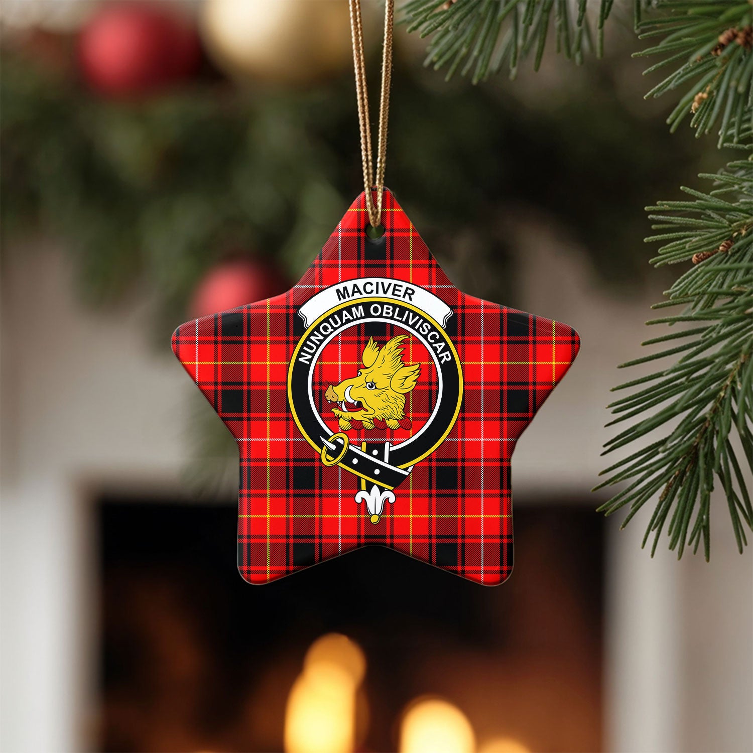 MacIver Modern Tartan Crest Christmas Ceramic Ornament