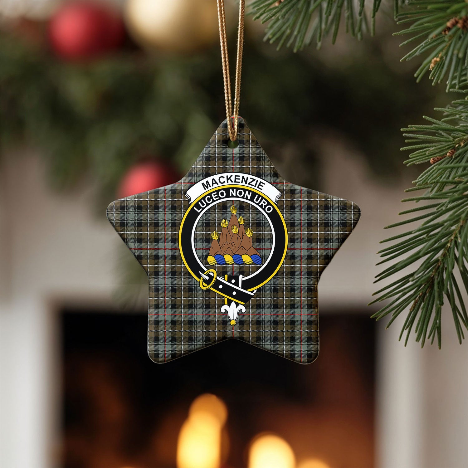 MacKenzie Weathered Tartan Crest Christmas Ceramic Ornament