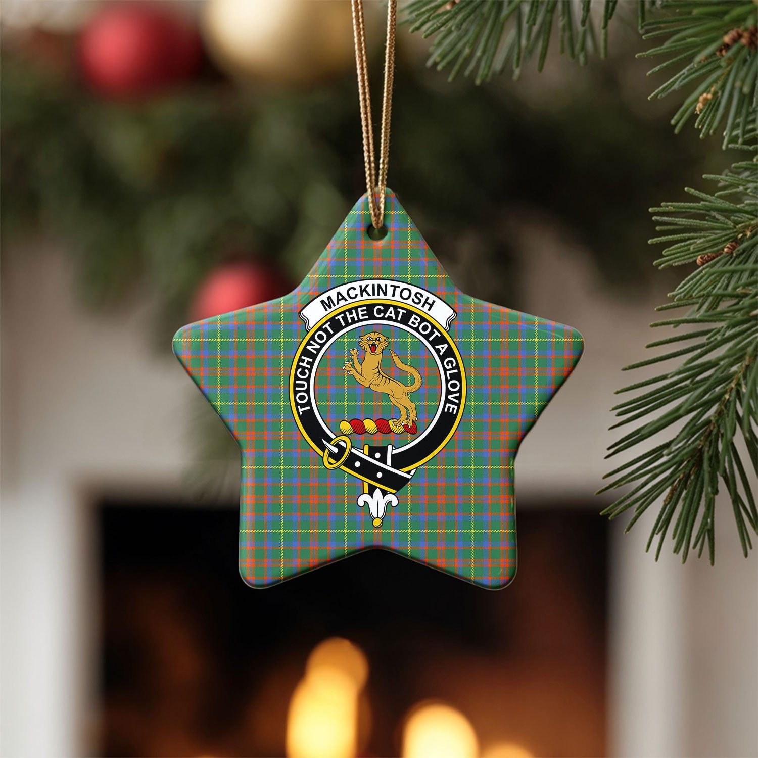 MacKintosh Hunting Ancient Tartan Crest Christmas Ceramic Ornament