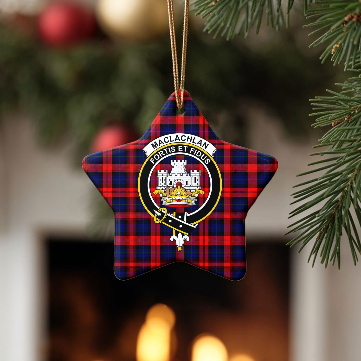 MacLachlan Modern Tartan Crest Christmas Ceramic Ornament