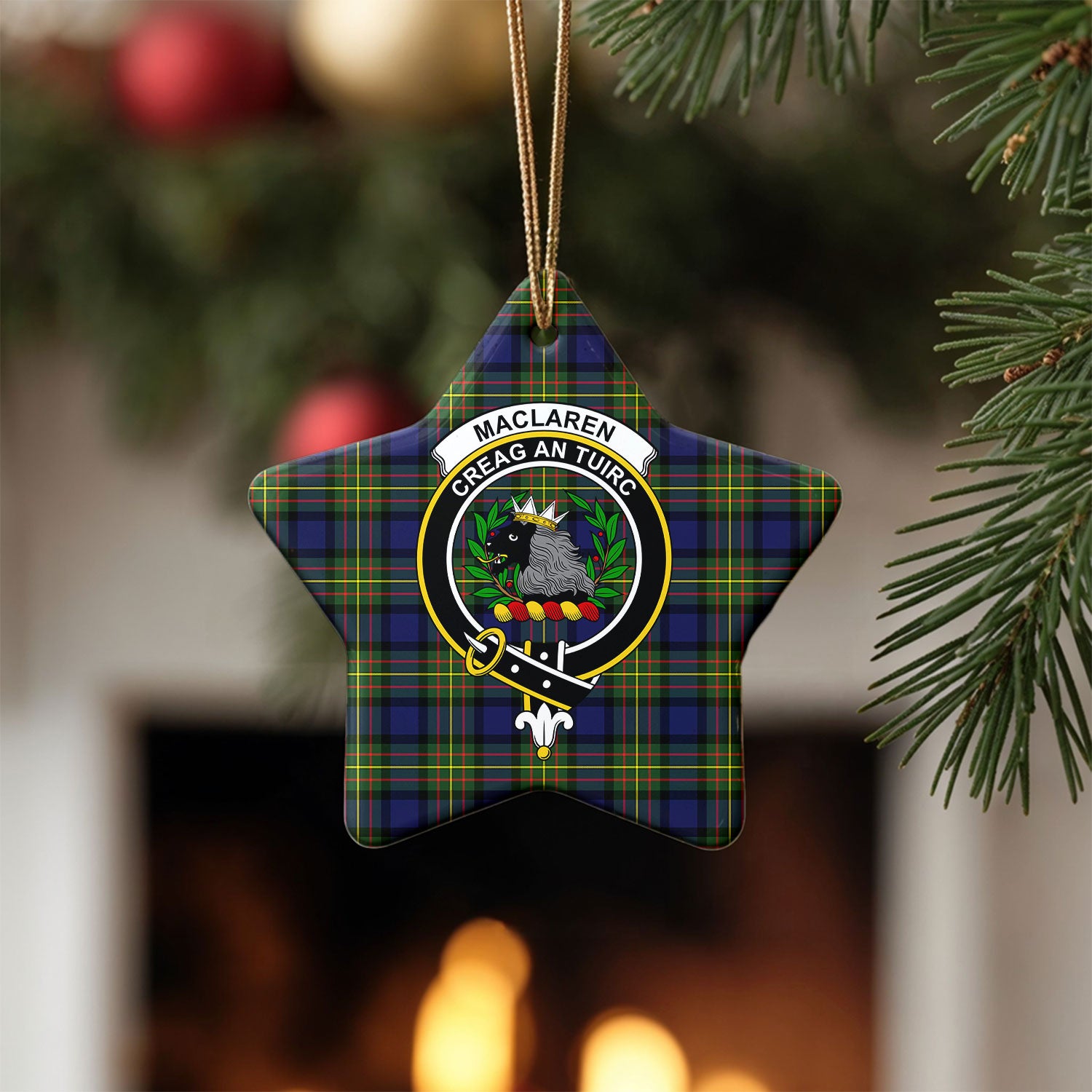 MacLaren Modern Tartan Crest Christmas Ceramic Ornament
