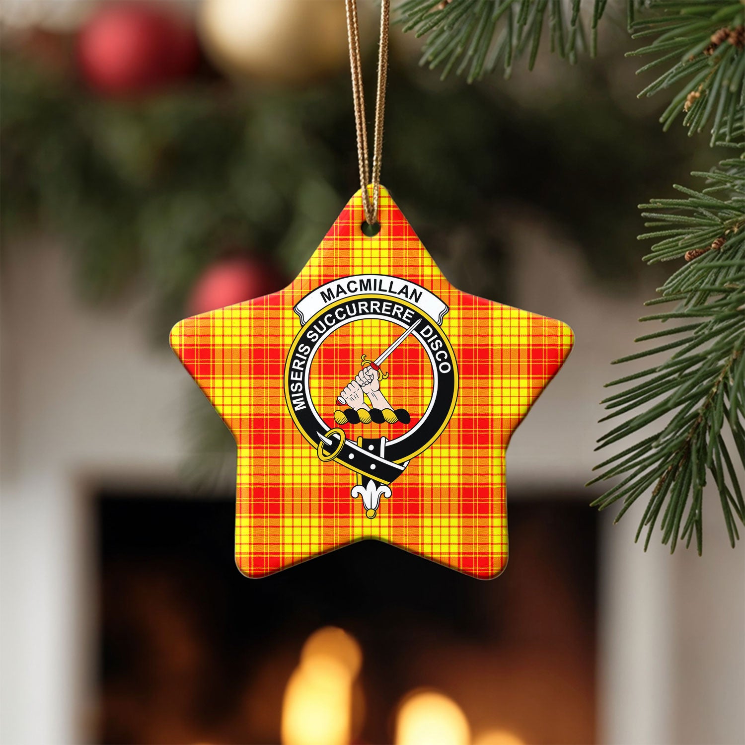 MacMillan Clan Tartan Crest Christmas Ceramic Ornament