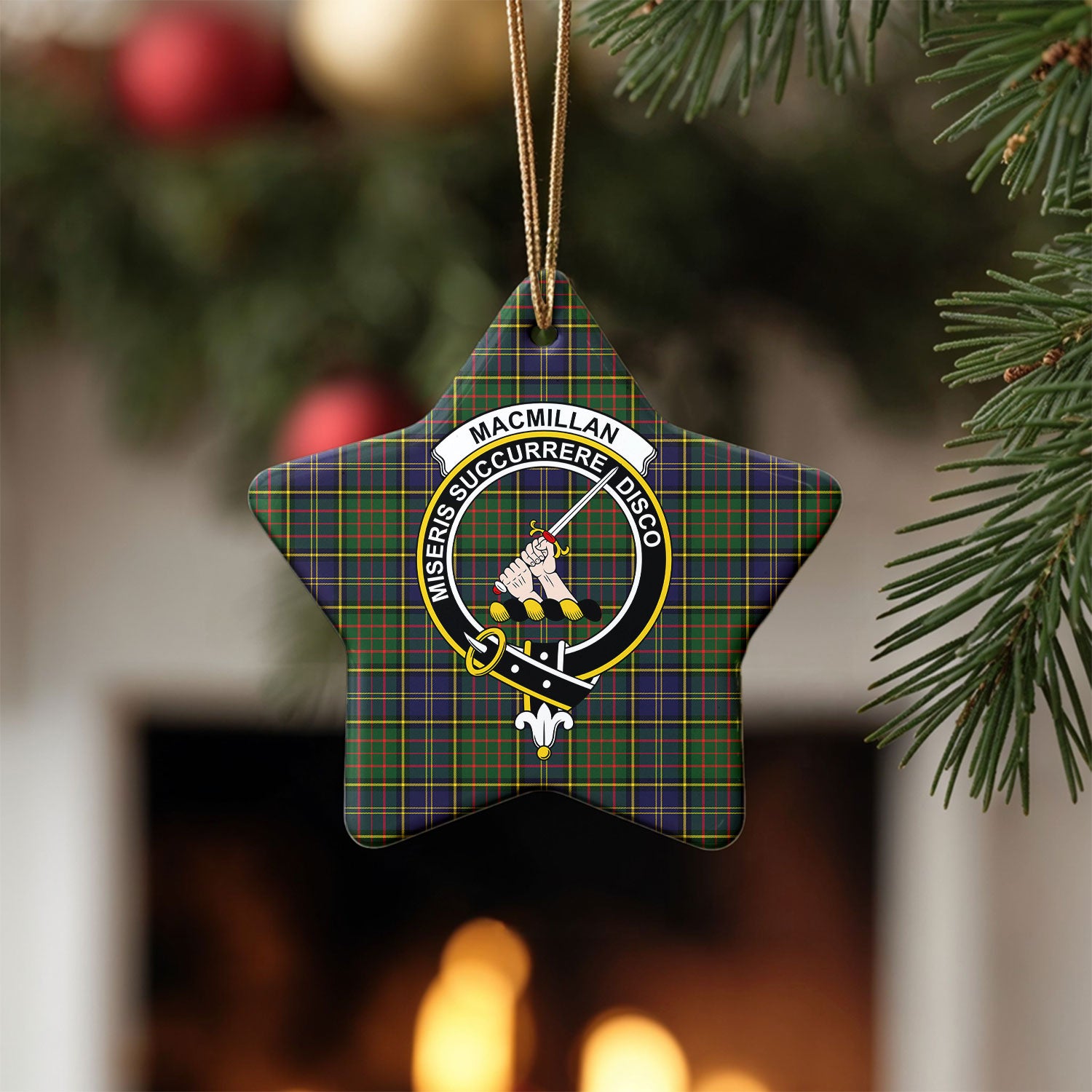 MacMillan Hunting Modern Tartan Crest Christmas Ceramic Ornament