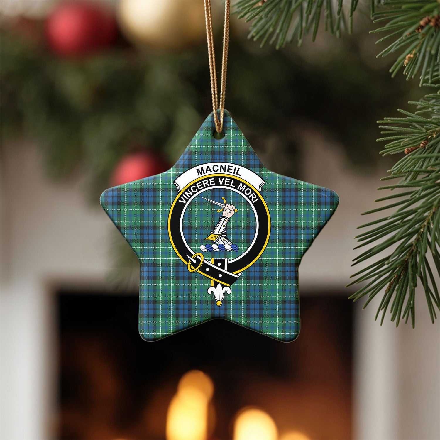 MacNeil of Colonsay Ancient Tartan Crest Christmas Ceramic Ornament