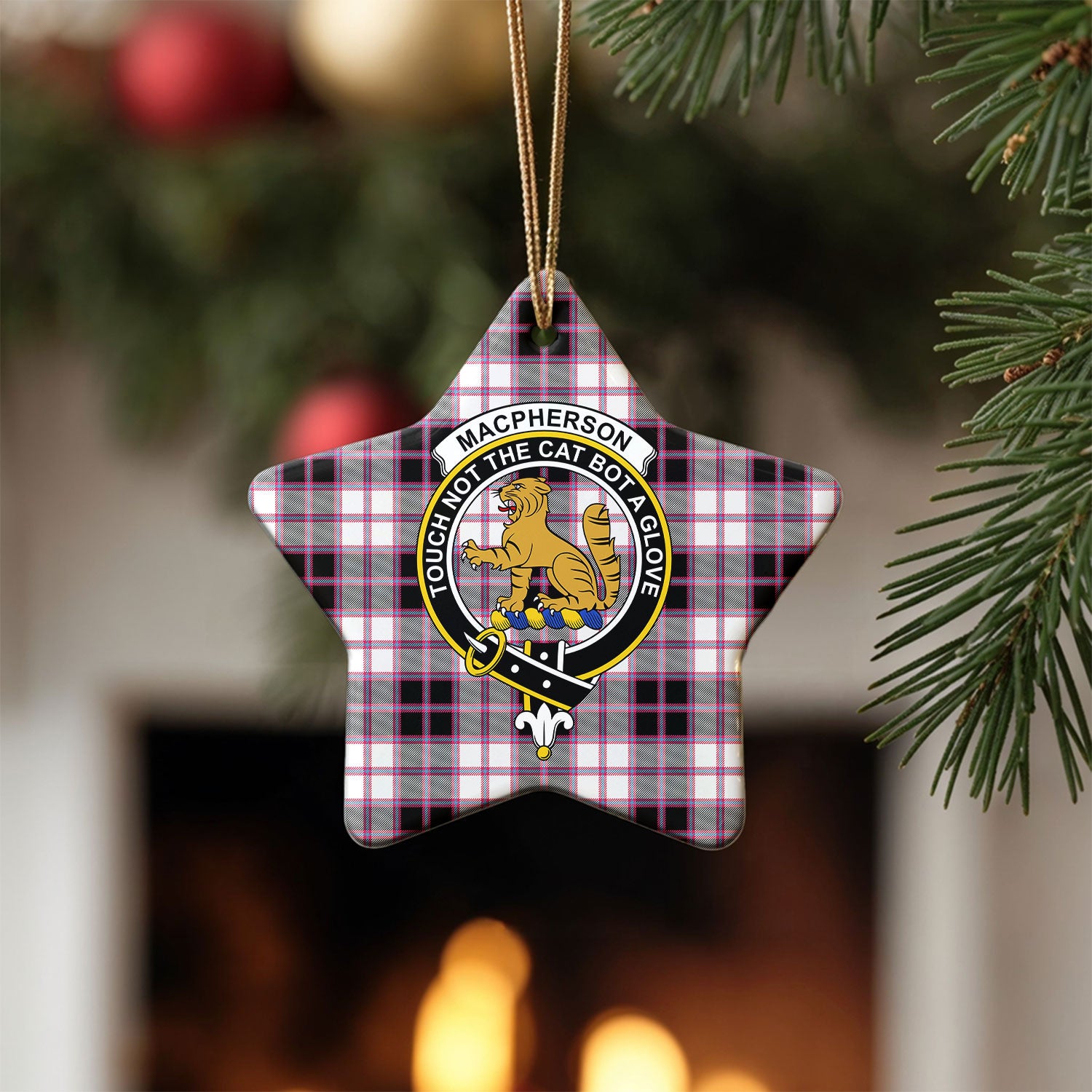 MacPherson Hunting Modern Tartan Crest Christmas Ceramic Ornament