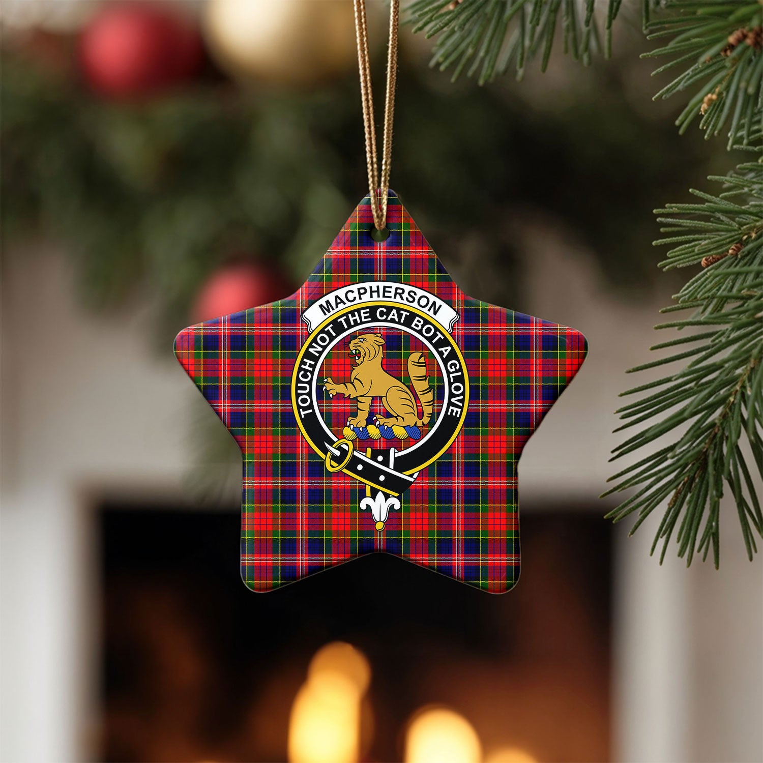 MacPherson Modern Tartan Crest Christmas Ceramic Ornament