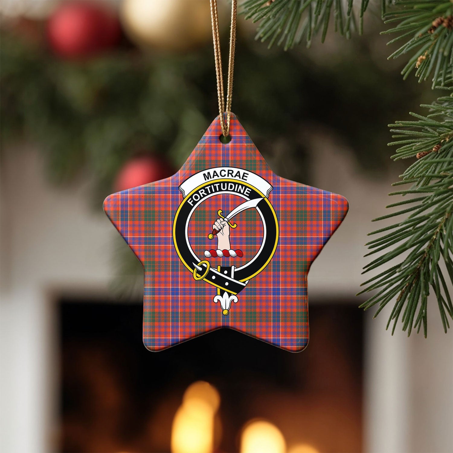 MacRae Ancient Tartan Crest Christmas Ceramic Ornament