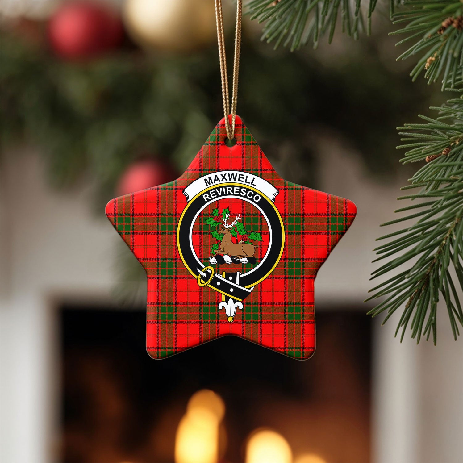 Maxwell Modern Tartan Crest Christmas Ceramic Ornament
