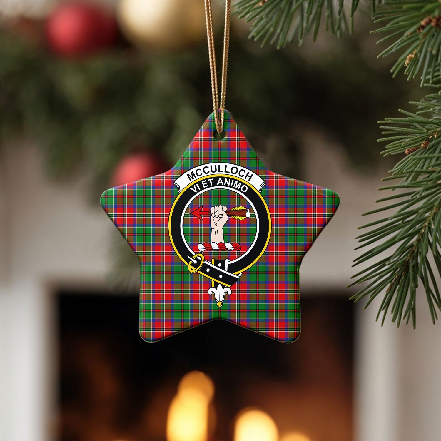 McCulloch Tartan Crest Christmas Ceramic Ornament