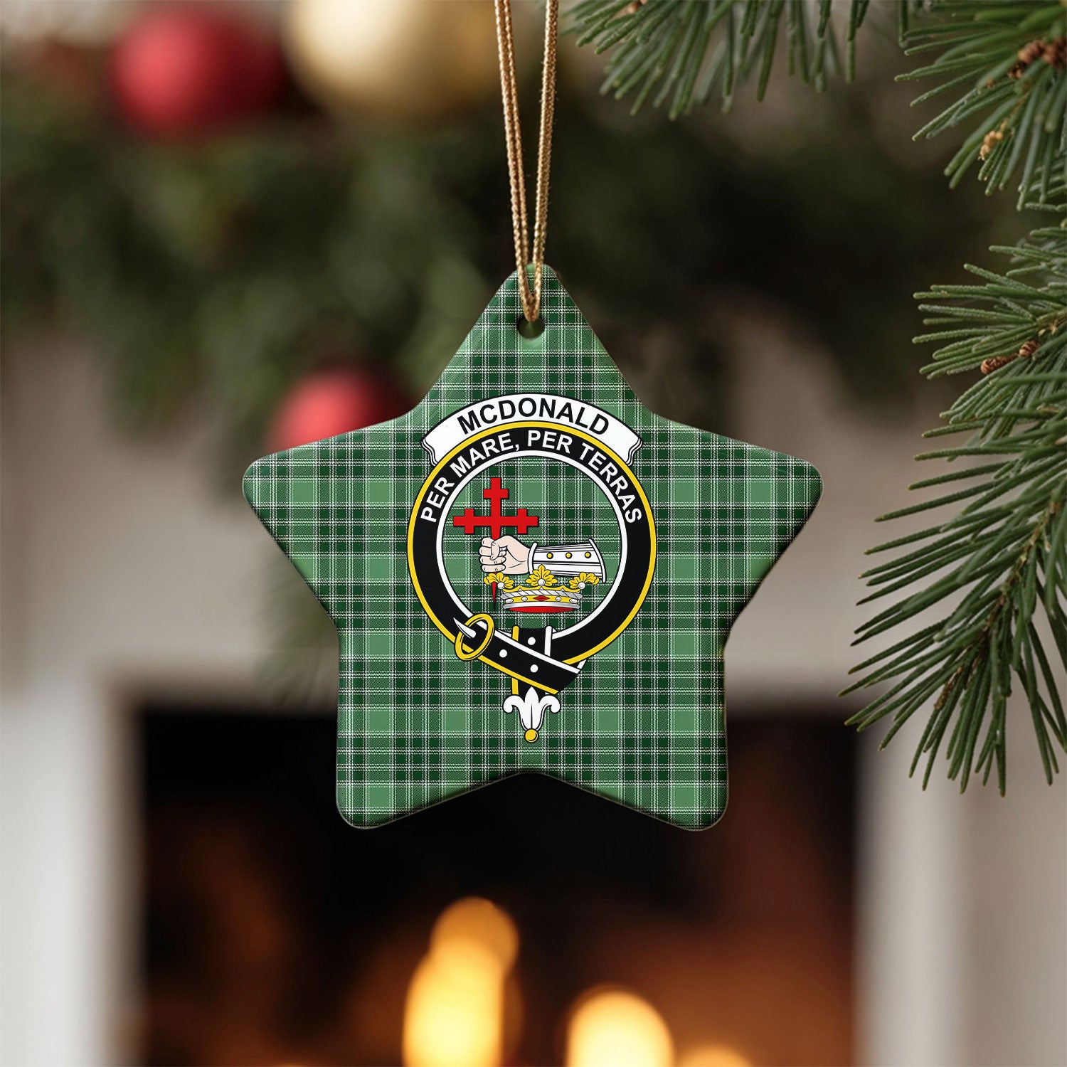 McDonald Lord of the Isles Hunting Tartan Crest Christmas Ceramic Ornament
