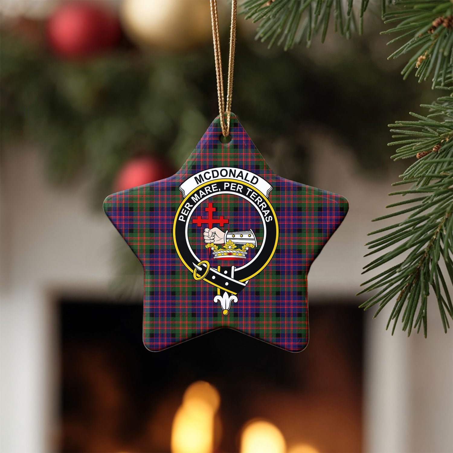McDonald Modern Tartan Crest Christmas Ceramic Ornament