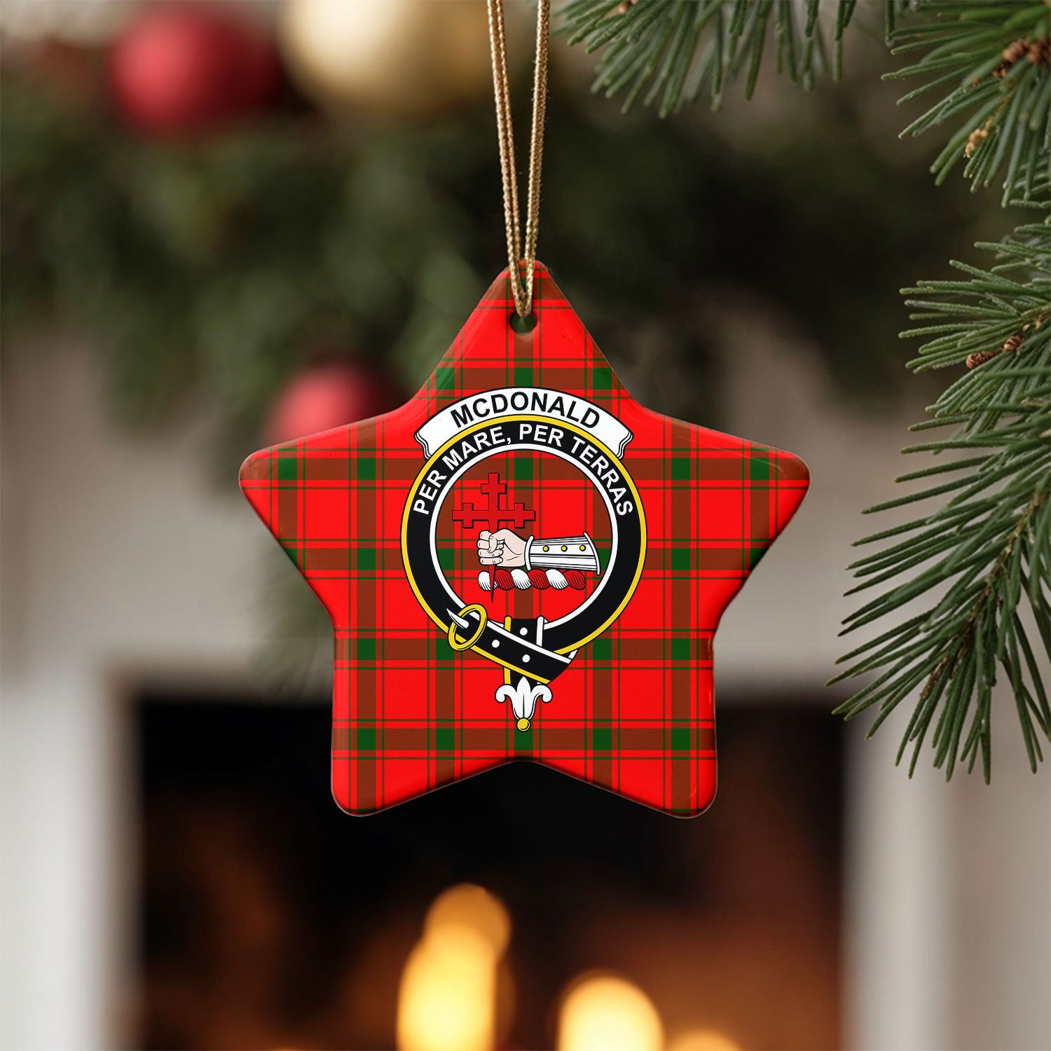 McDonald of Sleat Tartan Crest Christmas Ceramic Ornament