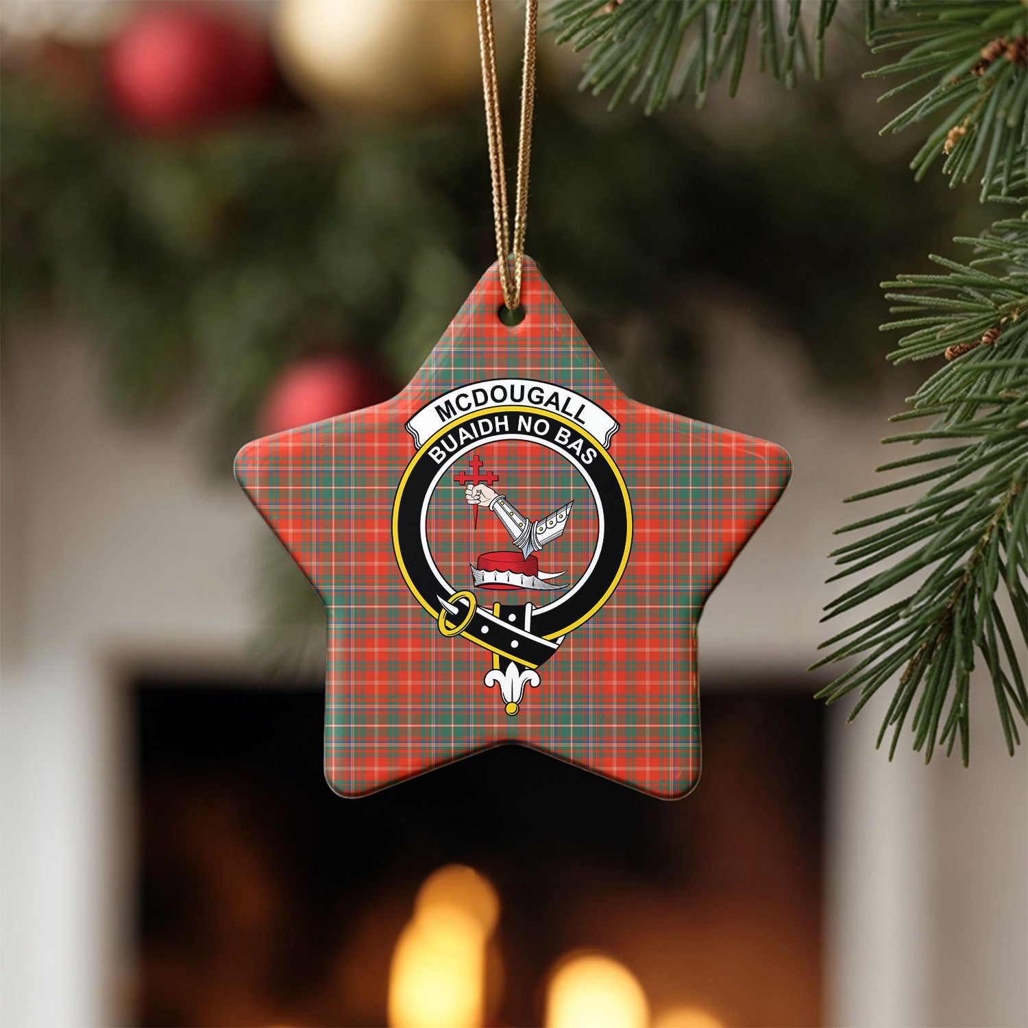 McDougall Ancient Tartan Crest Christmas Ceramic Ornament