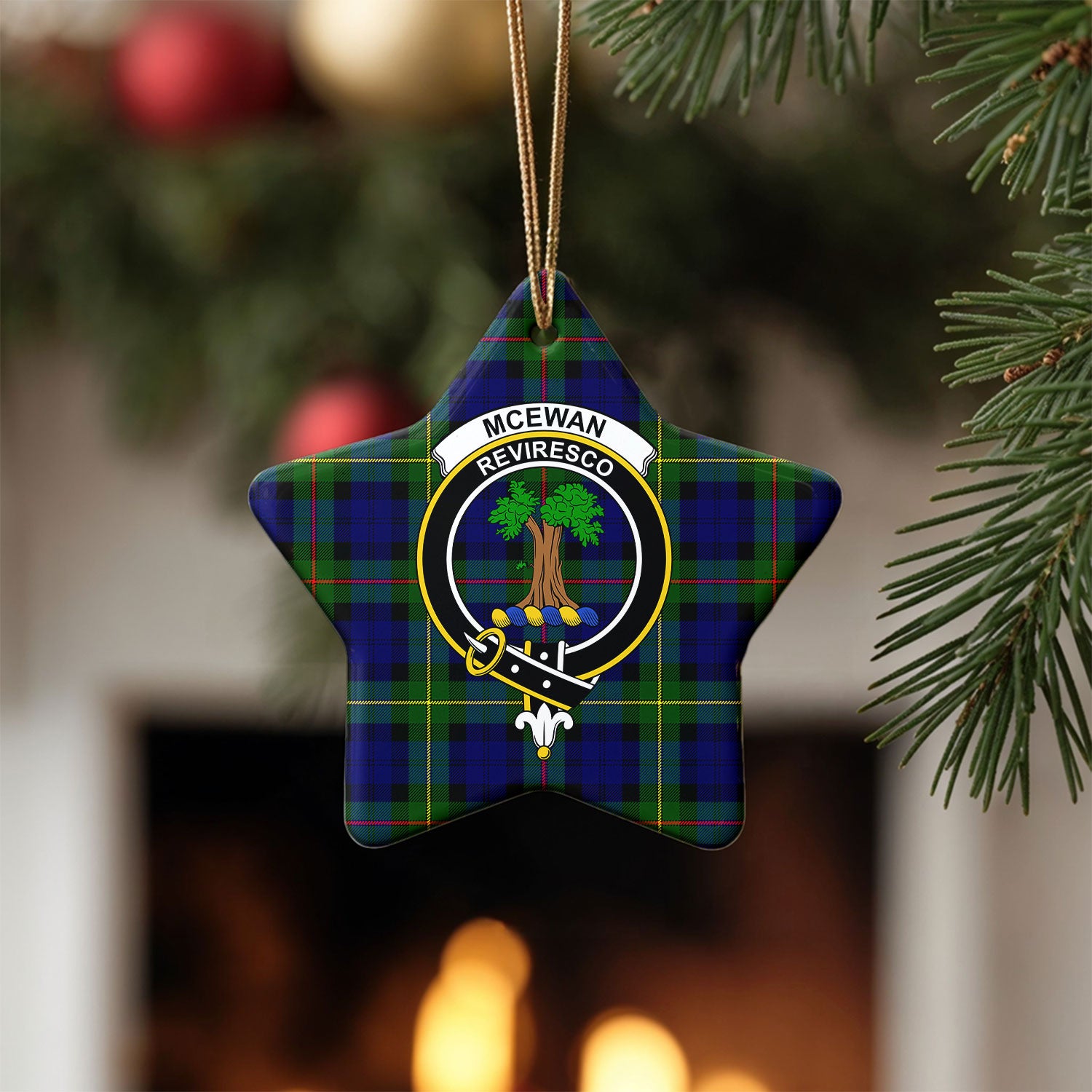 McEwan Modern Tartan Crest Christmas Ceramic Ornament