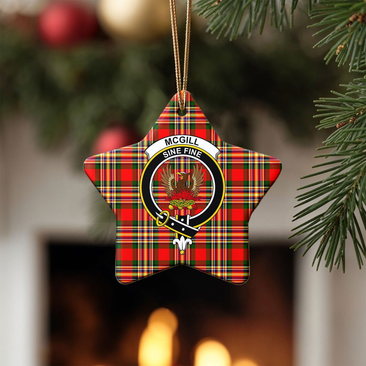 McGill Modern Tartan Crest Christmas Ceramic Ornament