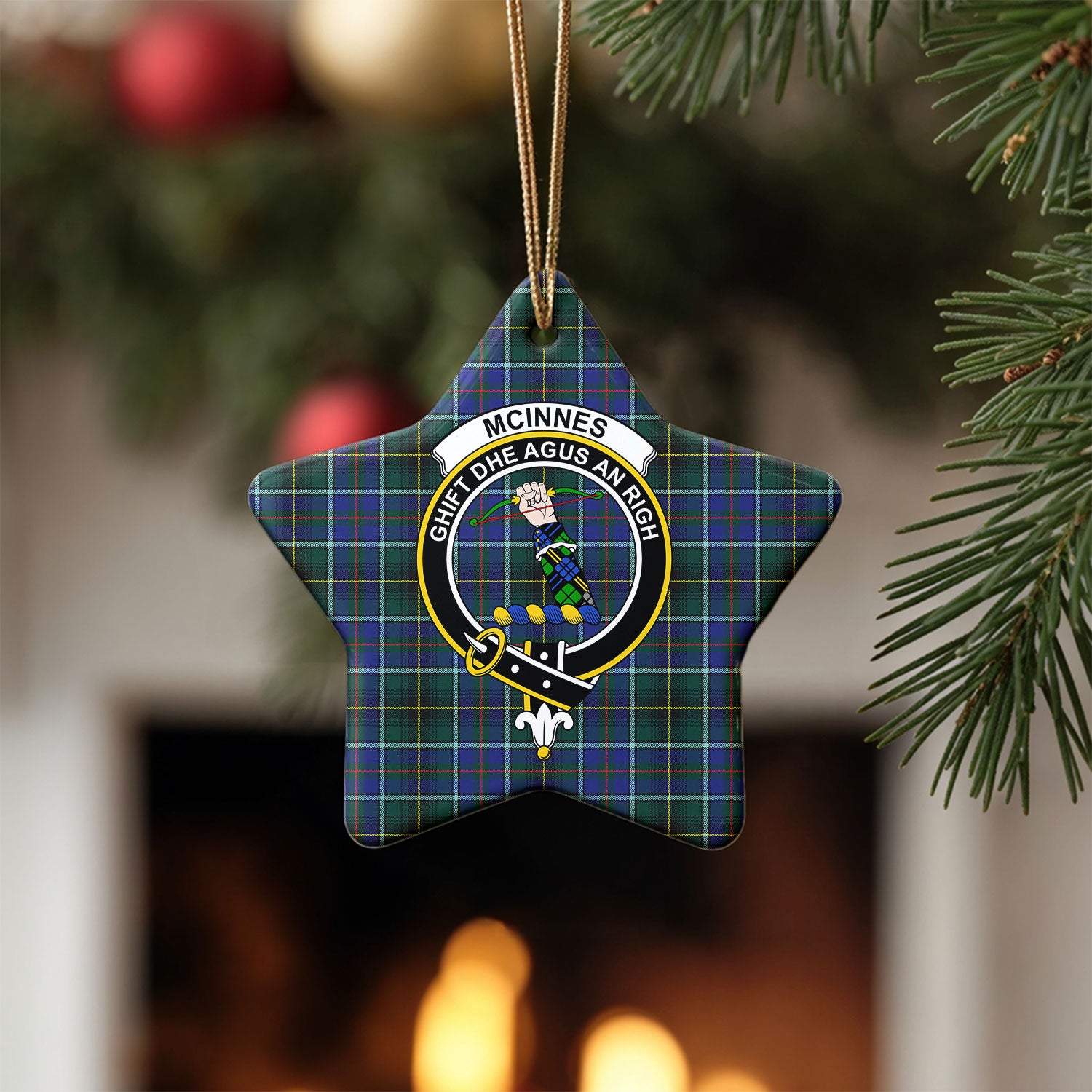 McInnes Modern Tartan Crest Christmas Ceramic Ornament