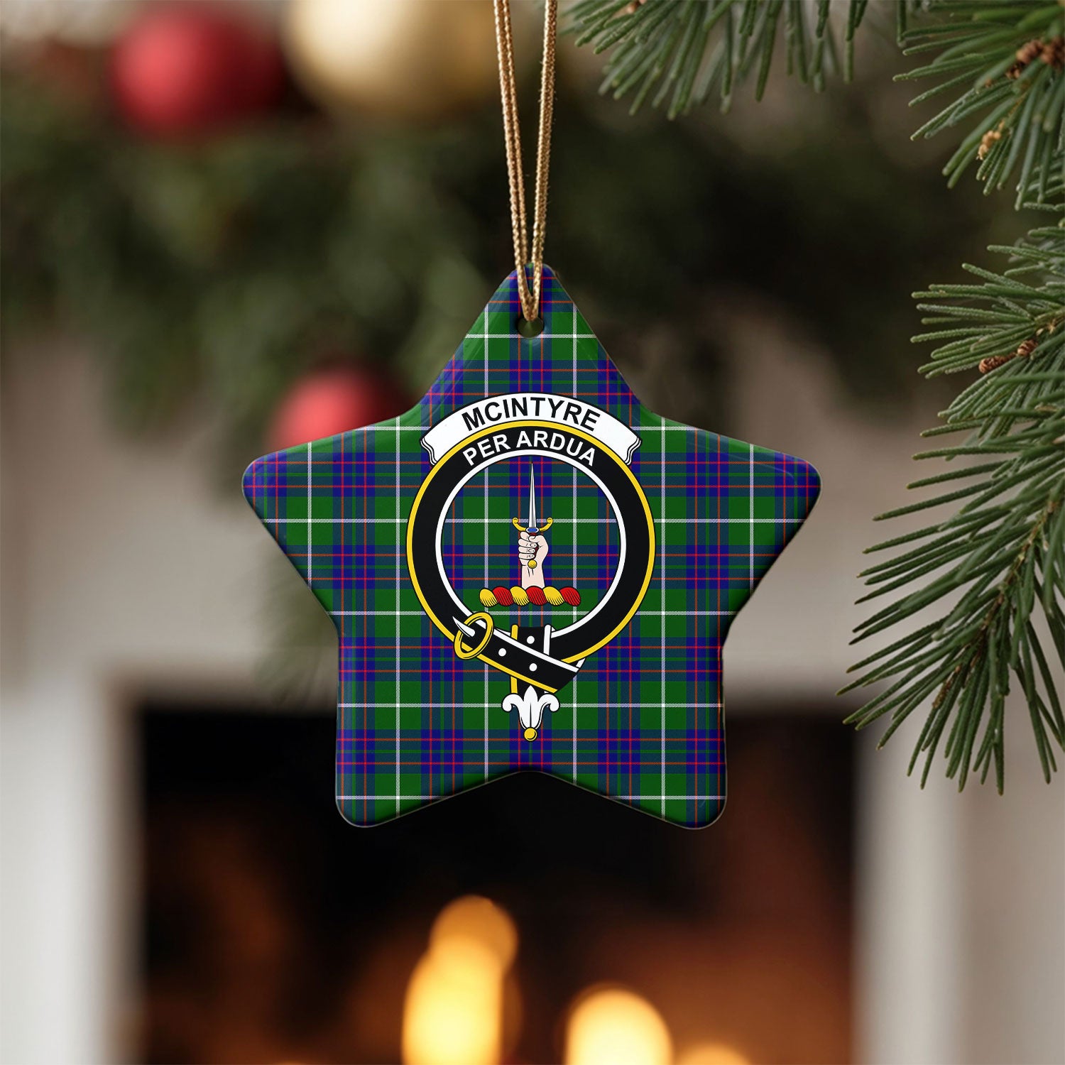 McIntyre Hunting Modern Tartan Crest Christmas Ceramic Ornament