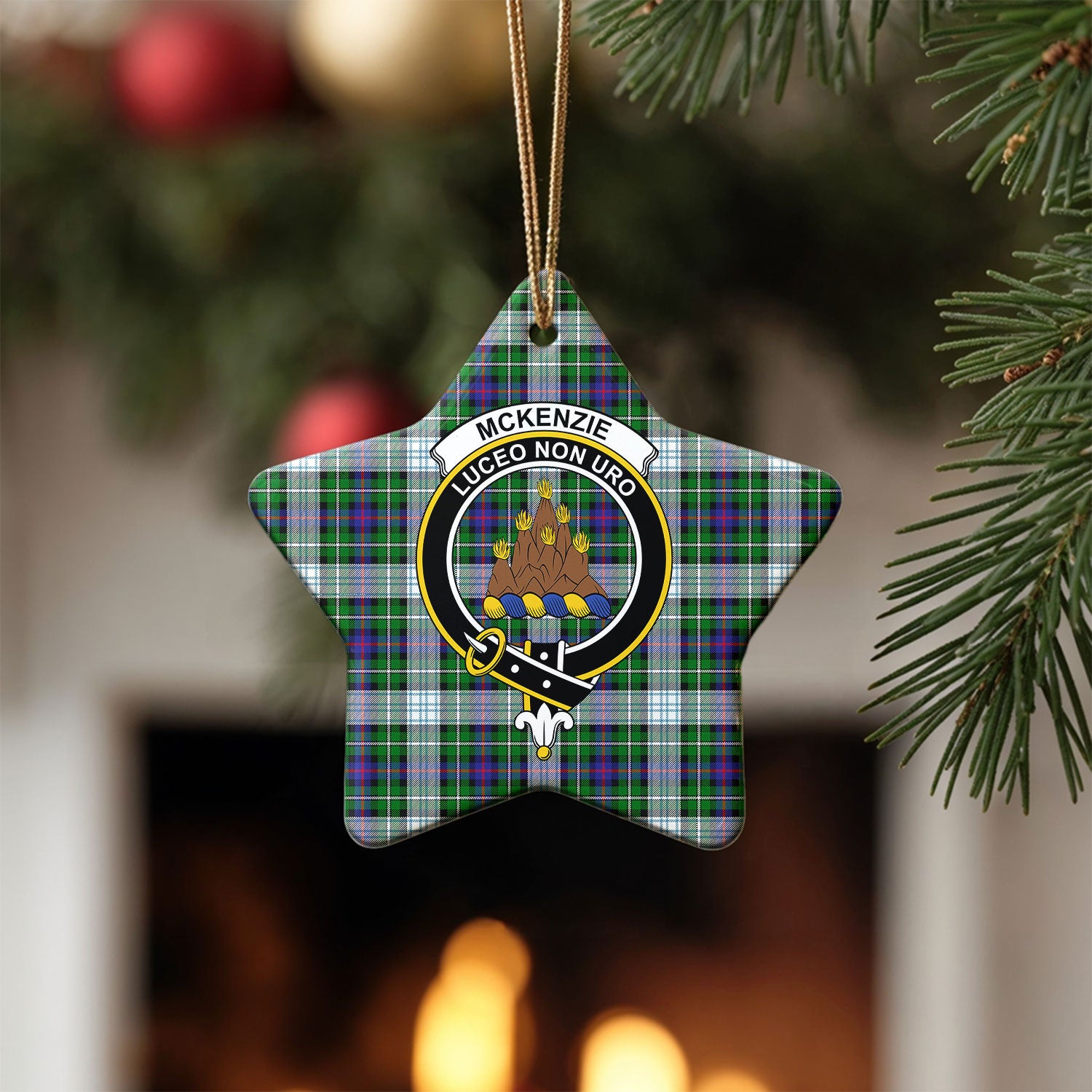McKenzie Dress Modern Tartan Crest Christmas Ceramic Ornament