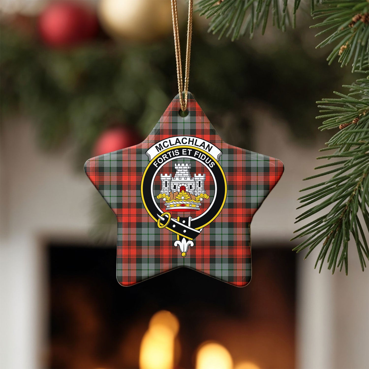 McLachlan Weathered Tartan Crest Christmas Ceramic Ornament