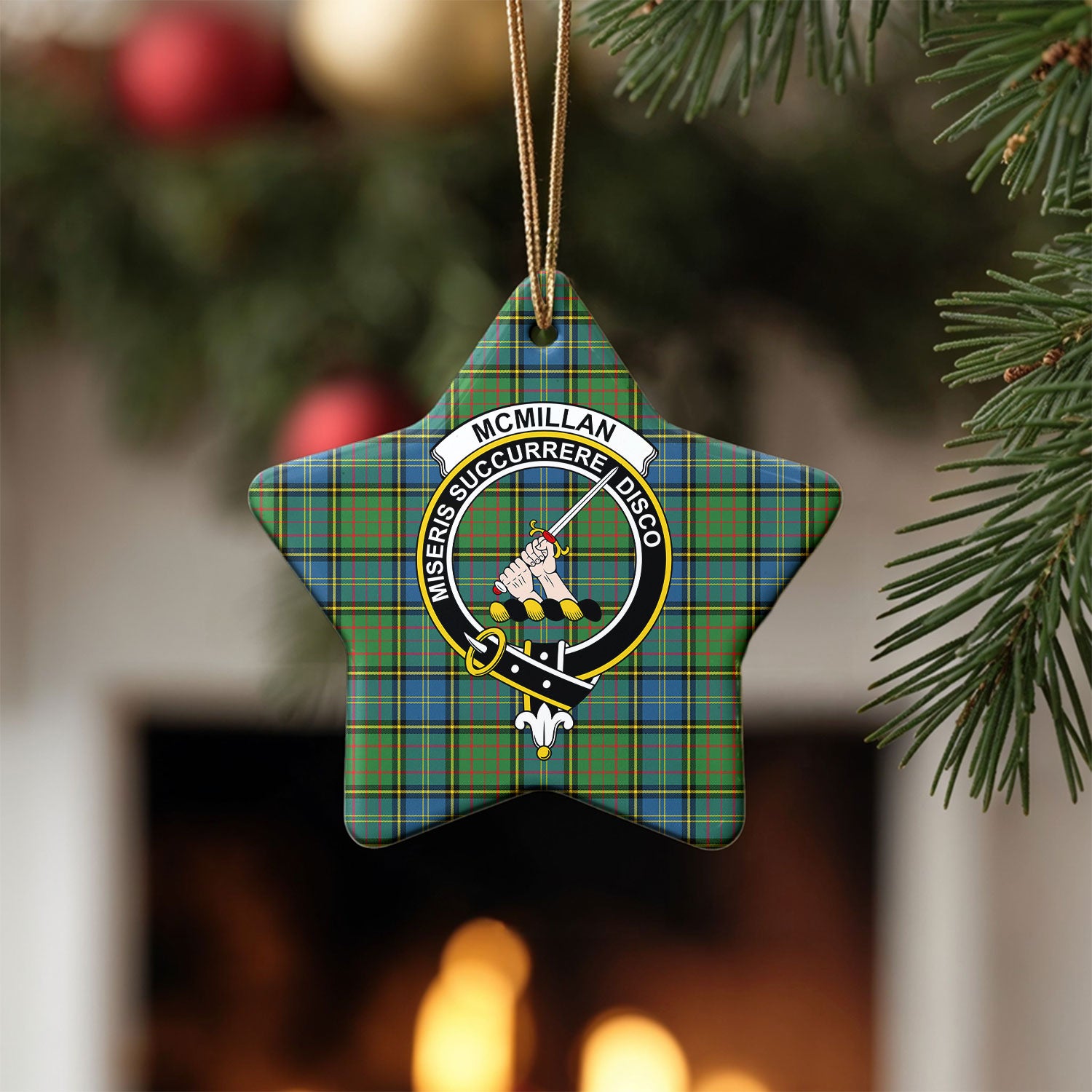 McMillan Hunting Ancient Tartan Crest Christmas Ceramic Ornament