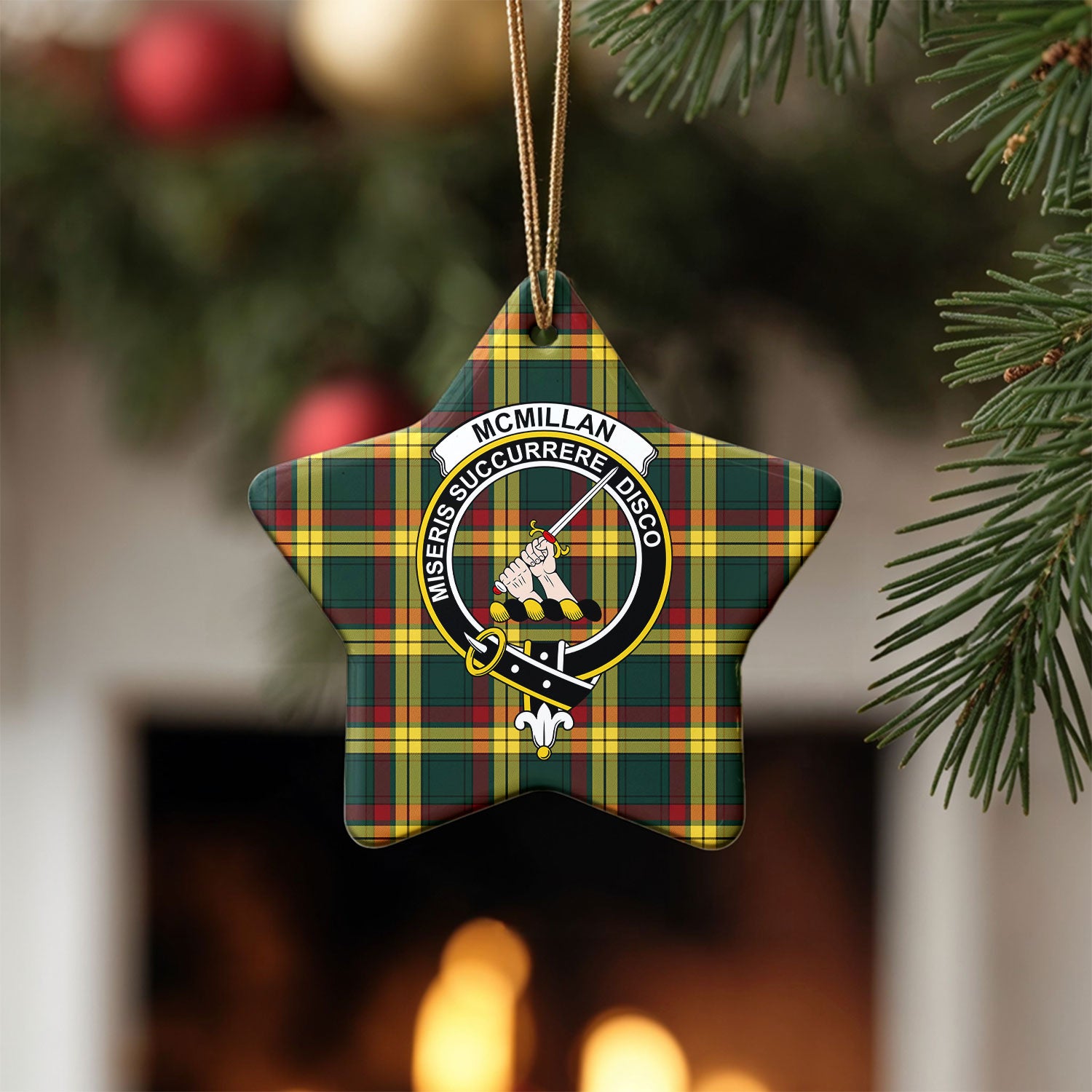McMillan Old Modern Tartan Crest Christmas Ceramic Ornament