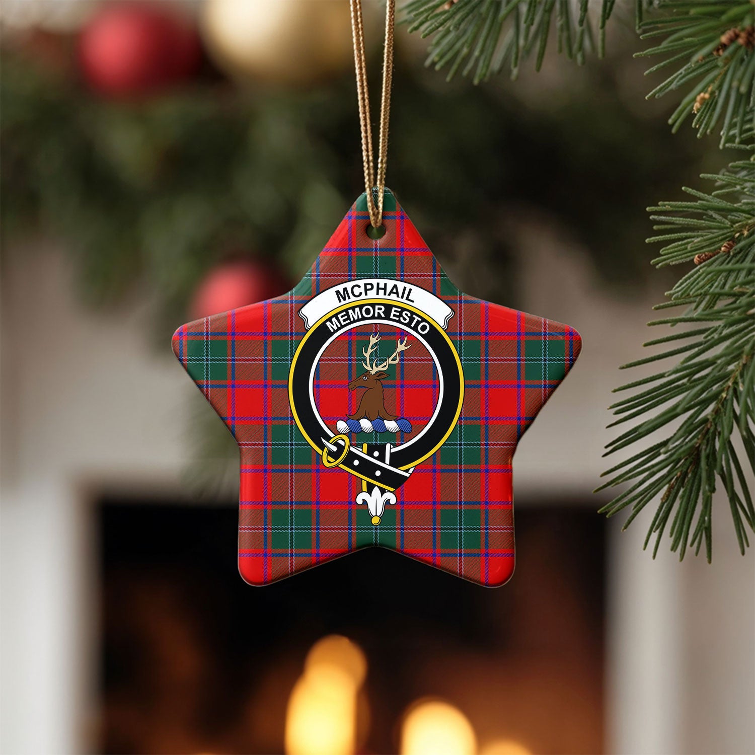McPhail Clan Tartan Crest Christmas Ceramic Ornament