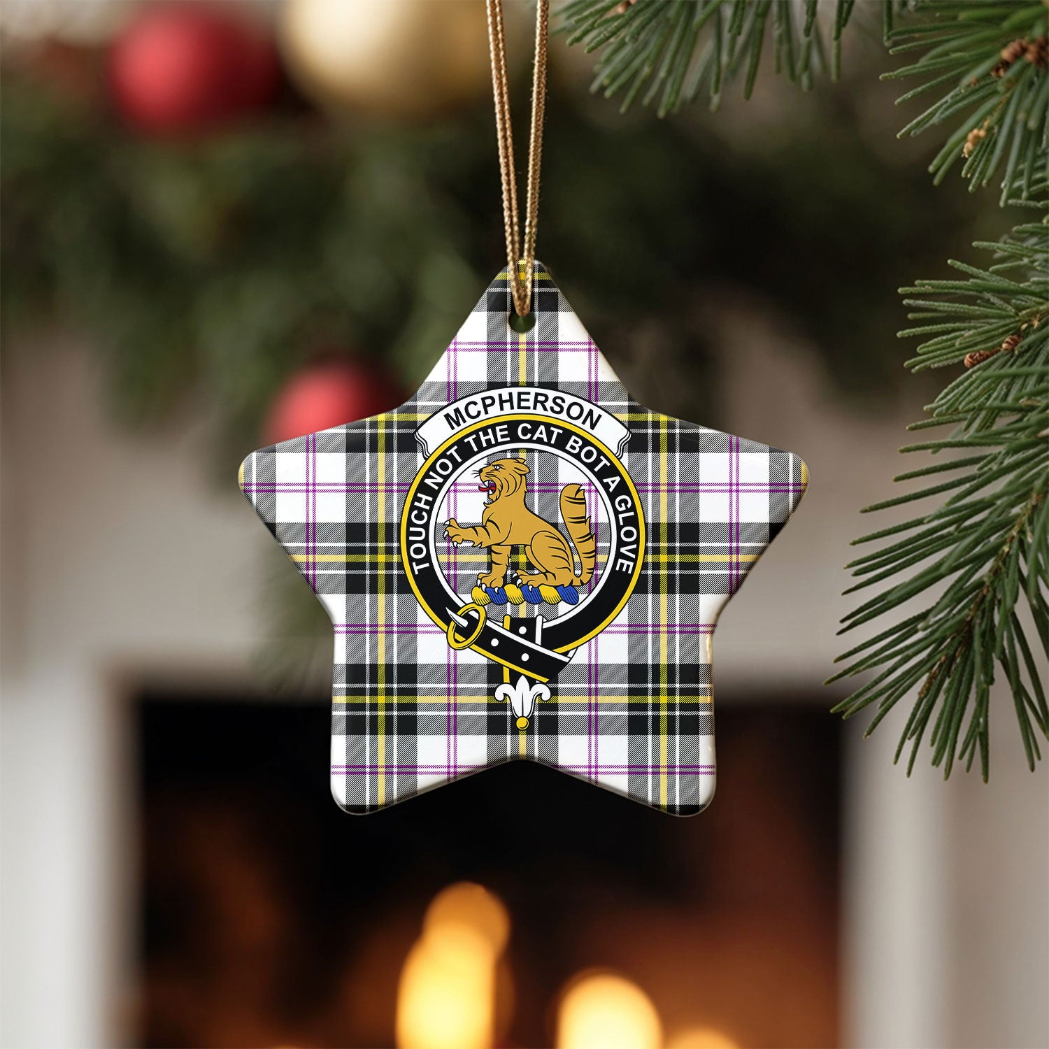 McPherson Dress Modern Tartan Crest Christmas Ceramic Ornament