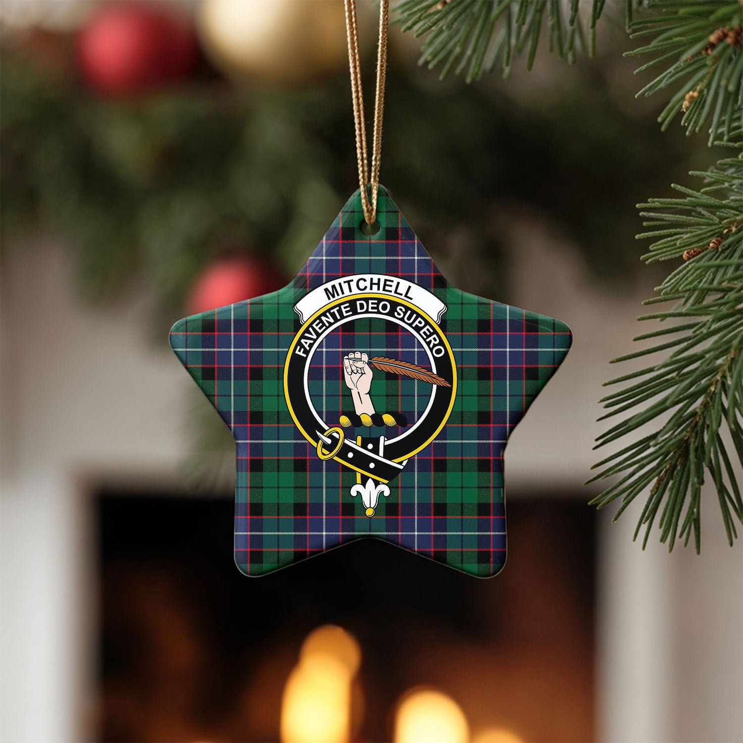 Mitchell Modern Tartan Crest Christmas Ceramic Ornament