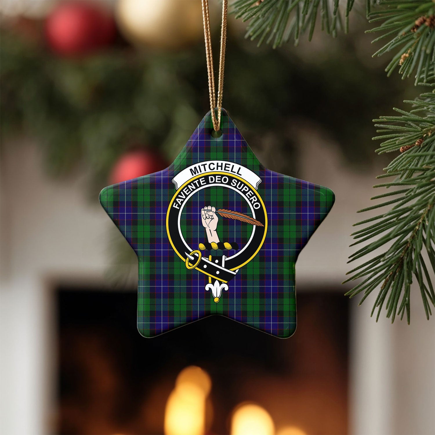 Mitchell Tartan Crest Christmas Ceramic Ornament