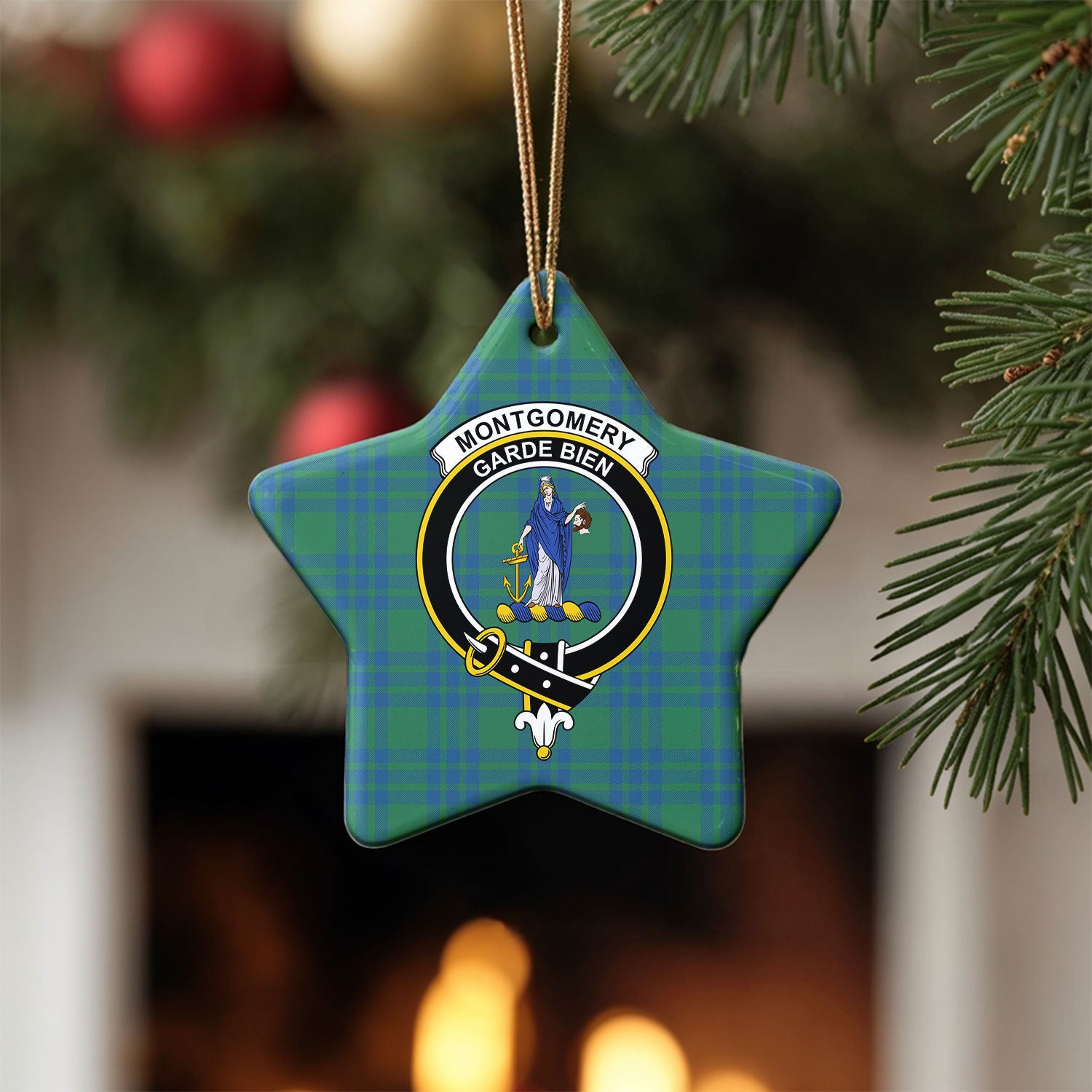 Montgomery Ancient Tartan Crest Christmas Ceramic Ornament