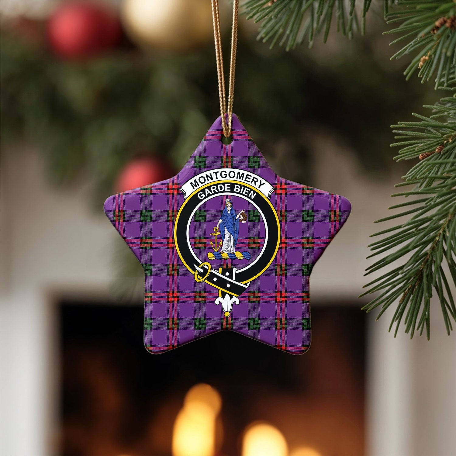 Montgomery Modern Tartan Crest Christmas Ceramic Ornament