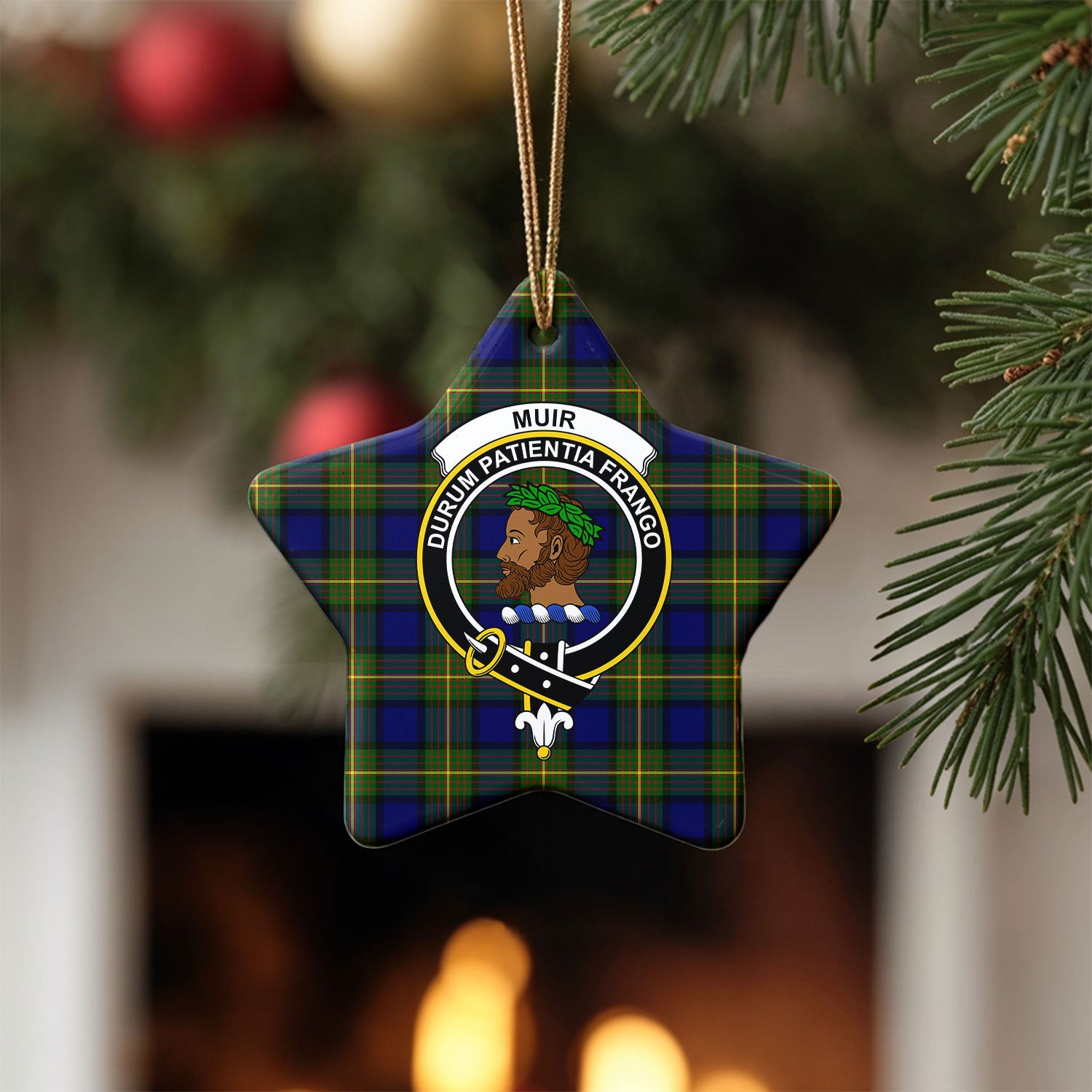 Muir Tartan Crest Christmas Ceramic Ornament
