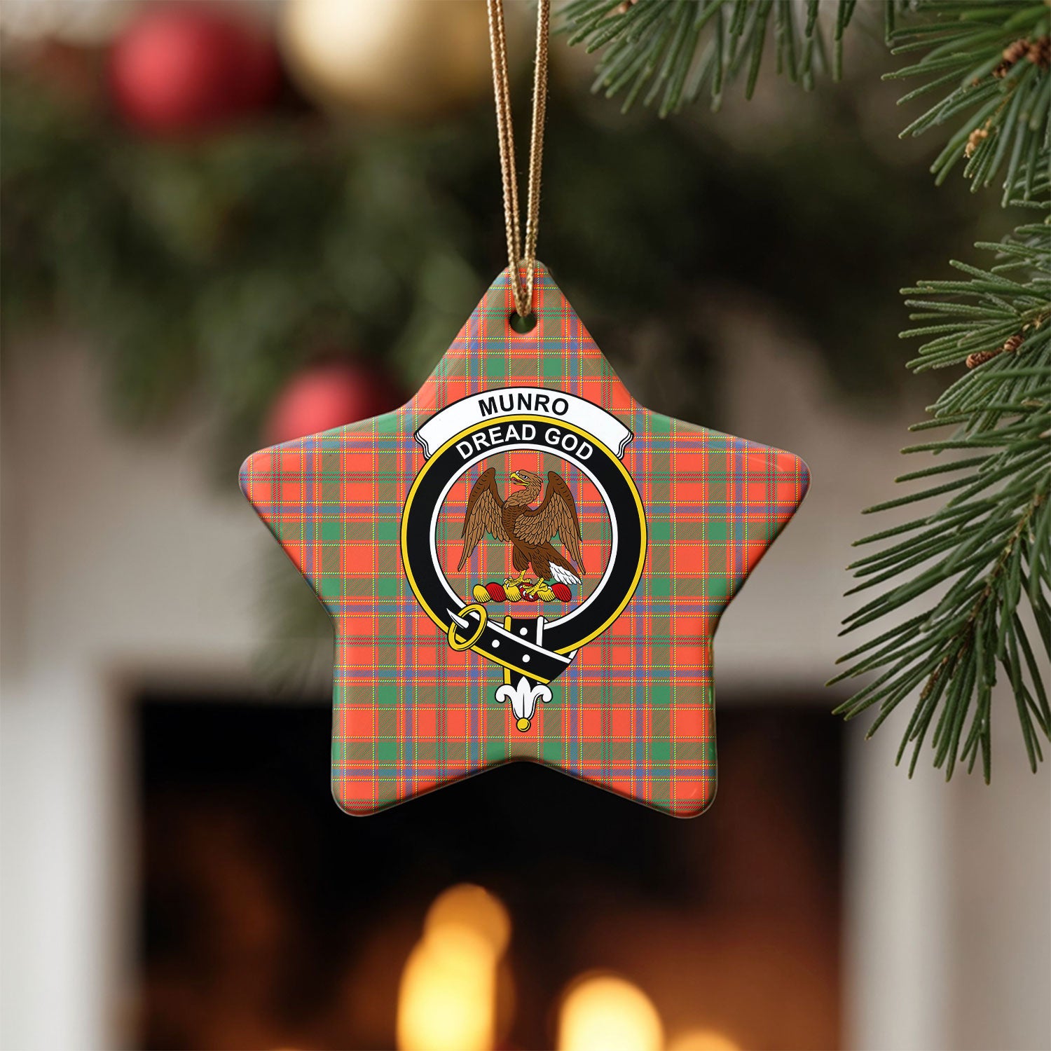 Munro Ancient Tartan Crest Christmas Ceramic Ornament