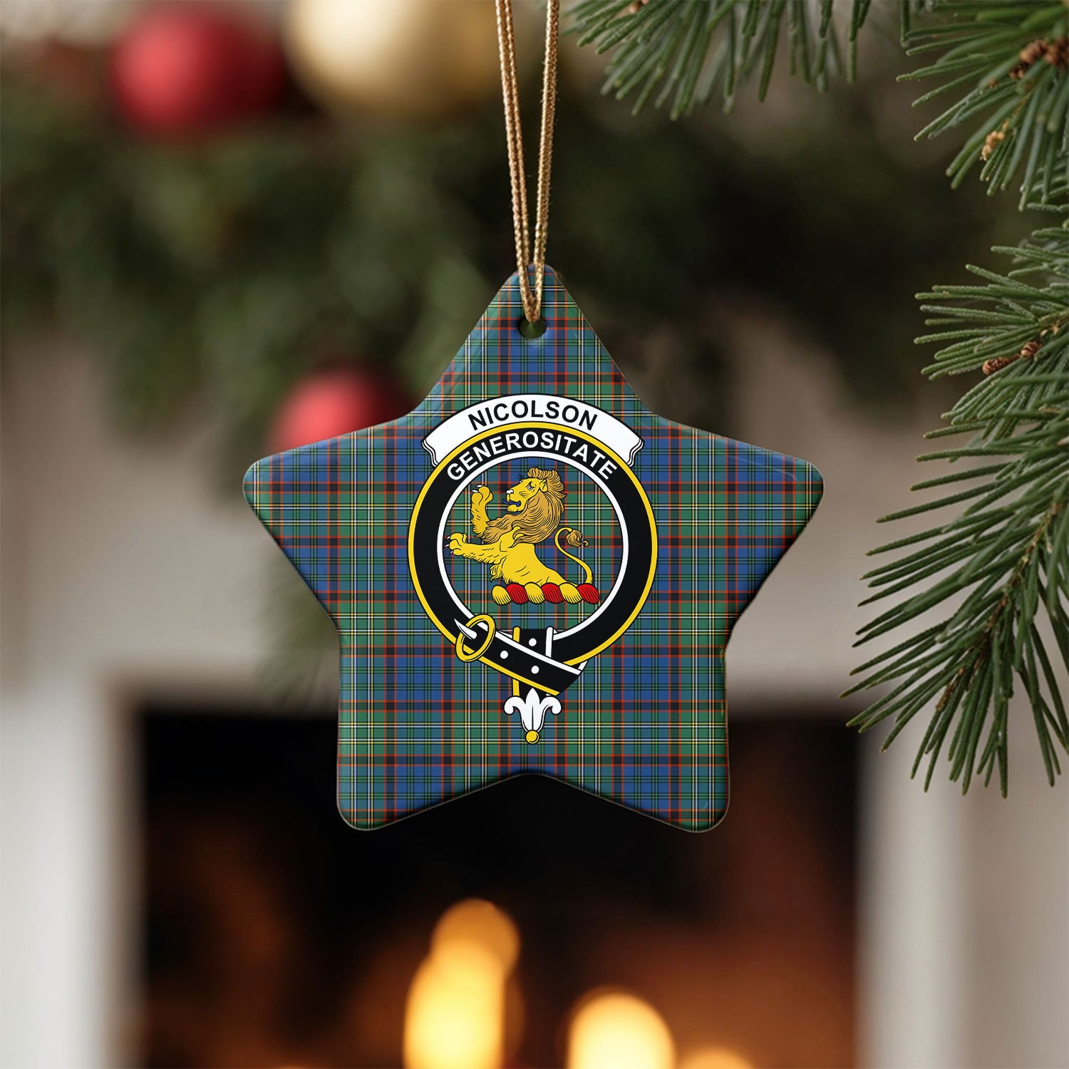 Nicolson Hunting Ancient Tartan Crest Christmas Ceramic Ornament