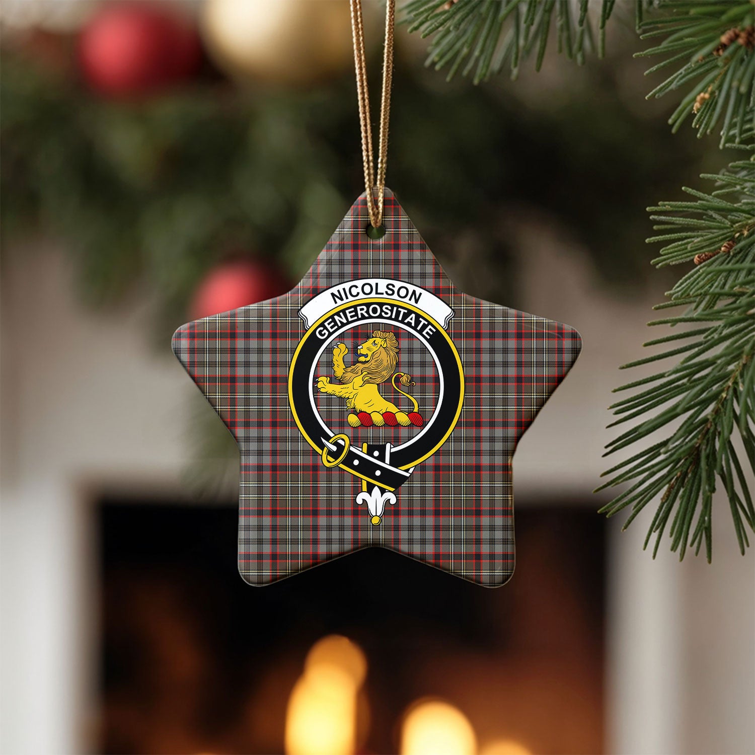 Nicolson Hunting Weathered Tartan Crest Christmas Ceramic Ornament