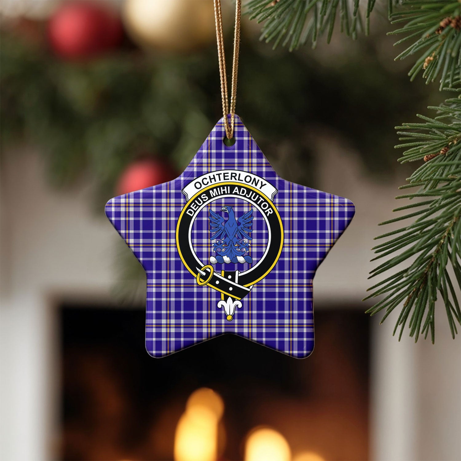 Ochterlony Tartan Crest Christmas Ceramic Ornament