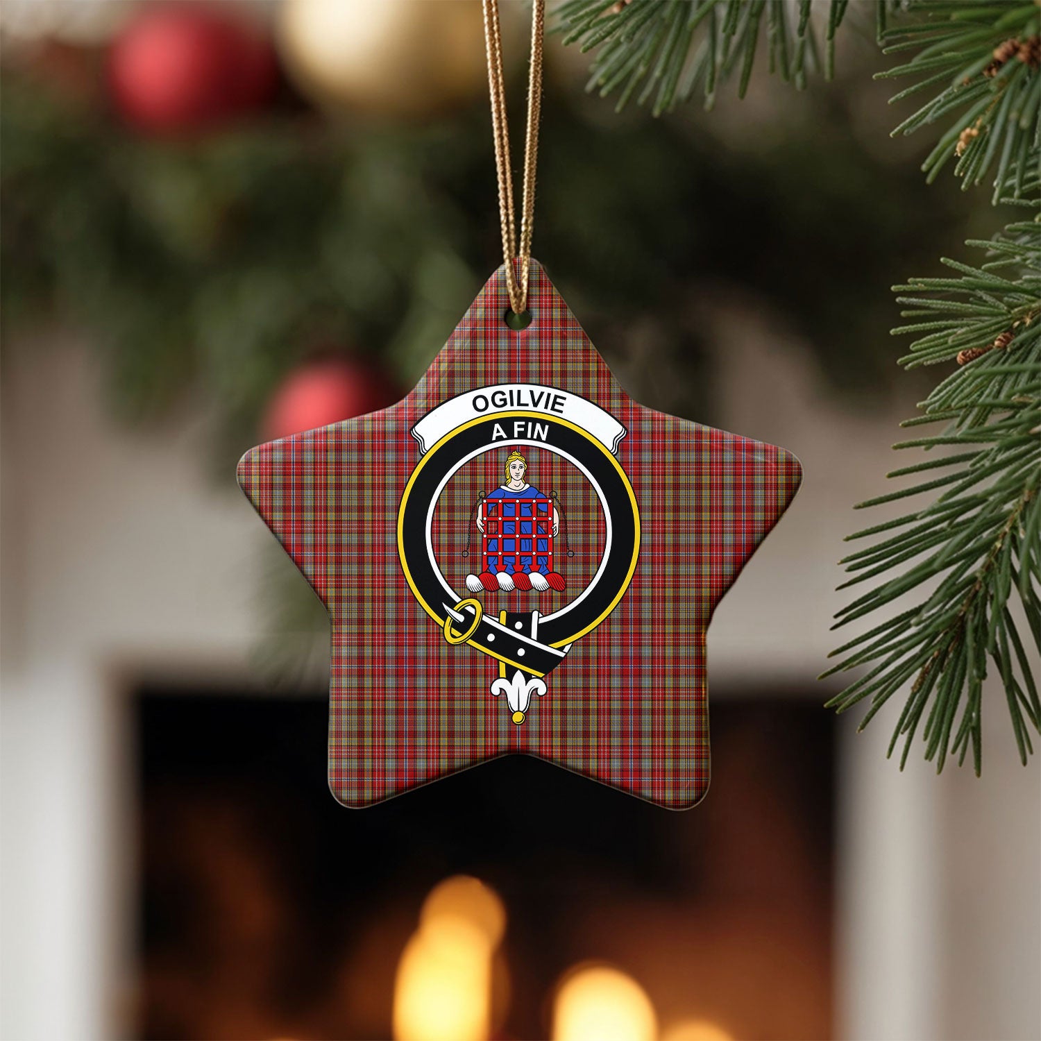 Ogilvie Tartan Crest Christmas Ceramic Ornament