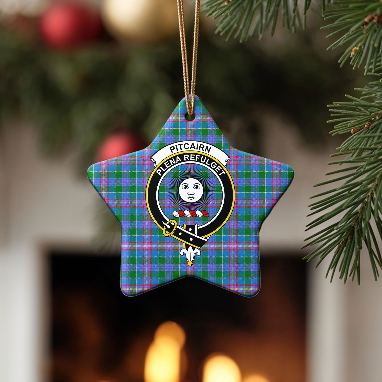Pitcairn Hunting Tartan Crest Christmas Ceramic Ornament