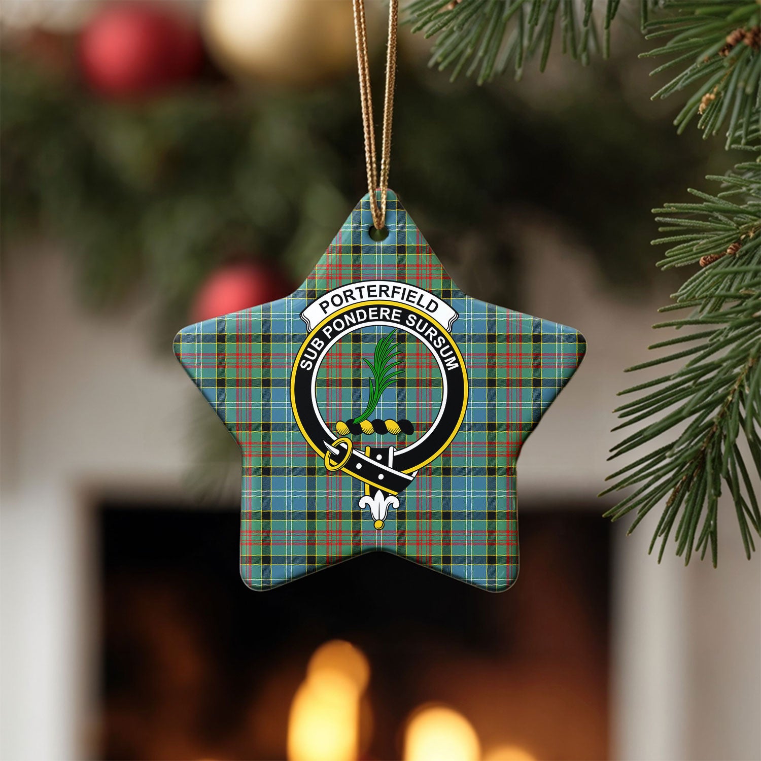 Porterfield Tartan Crest Christmas Ceramic Ornament