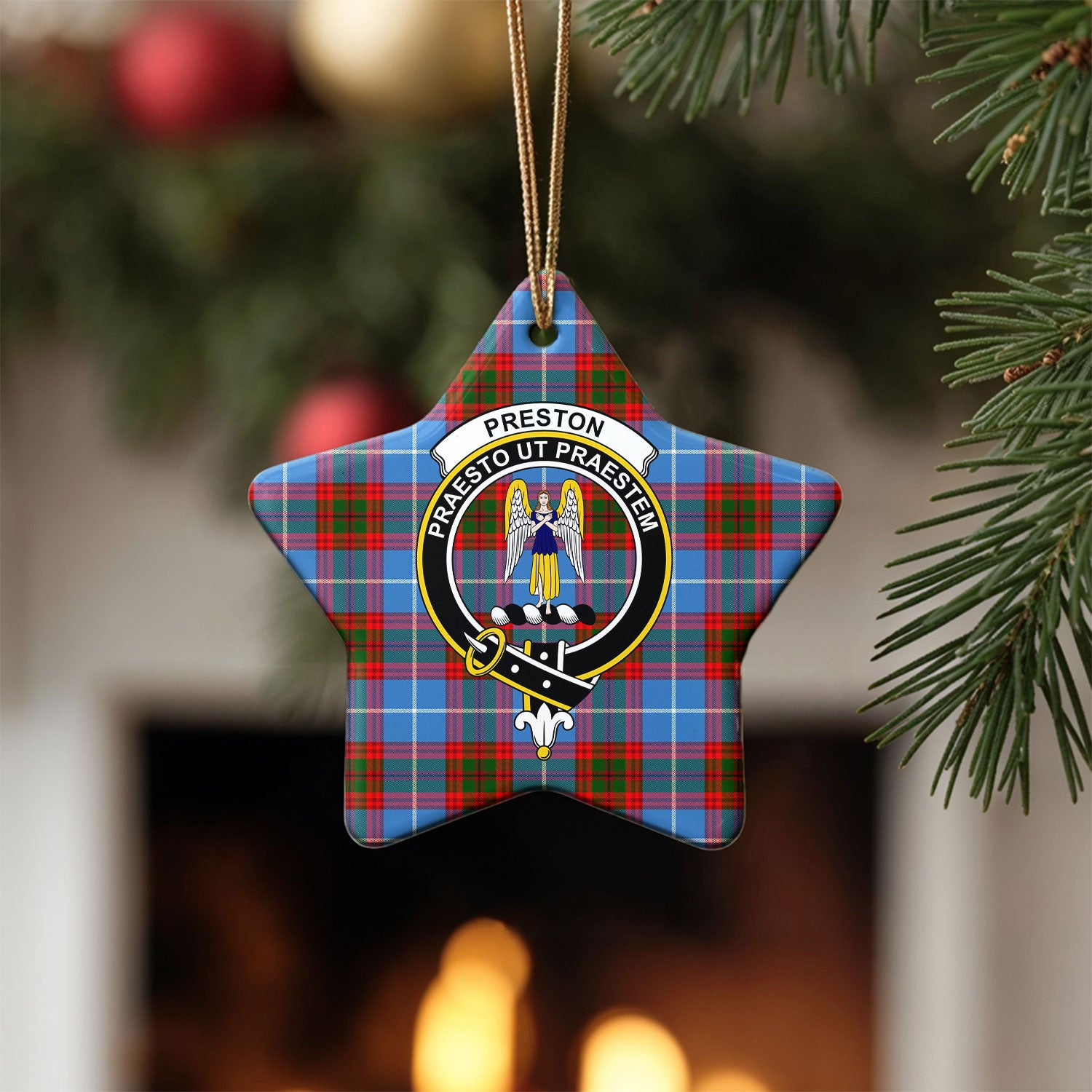 Preston Tartan Crest Christmas Ceramic Ornament