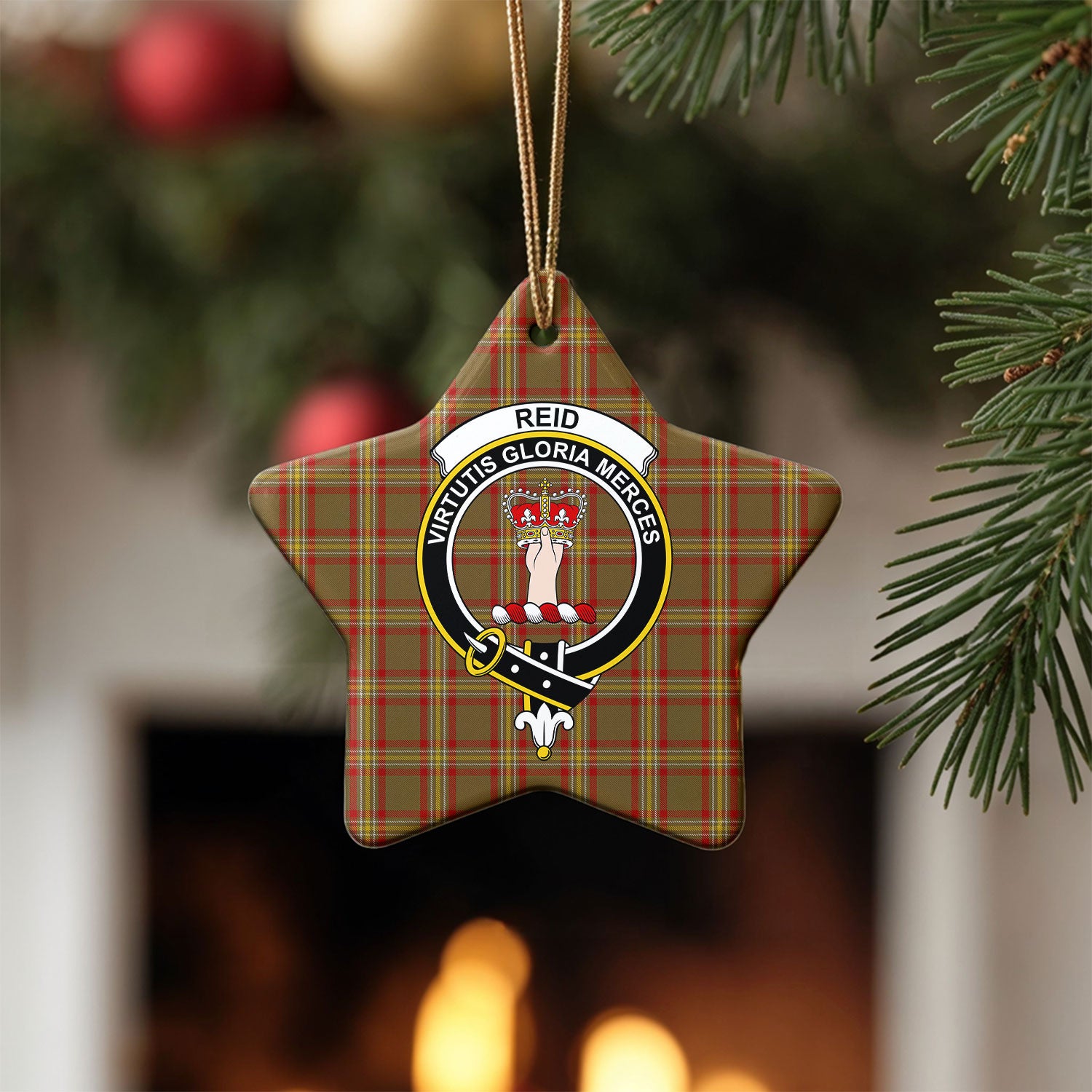 Reid Ancient Tartan Crest Christmas Ceramic Ornament