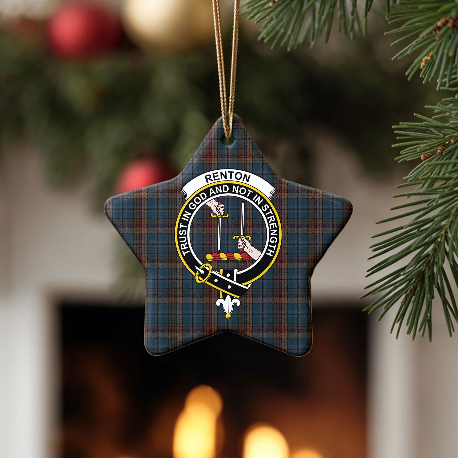 Renton Tartan Crest Christmas Ceramic Ornament