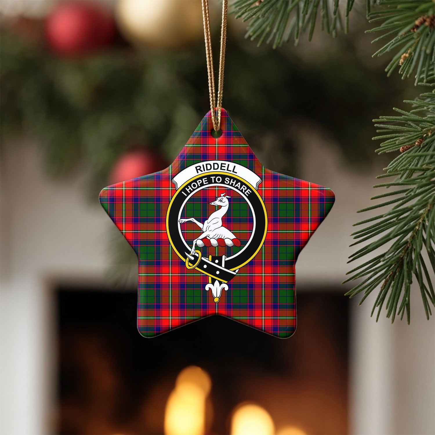 Riddell Tartan Crest Christmas Ceramic Ornament