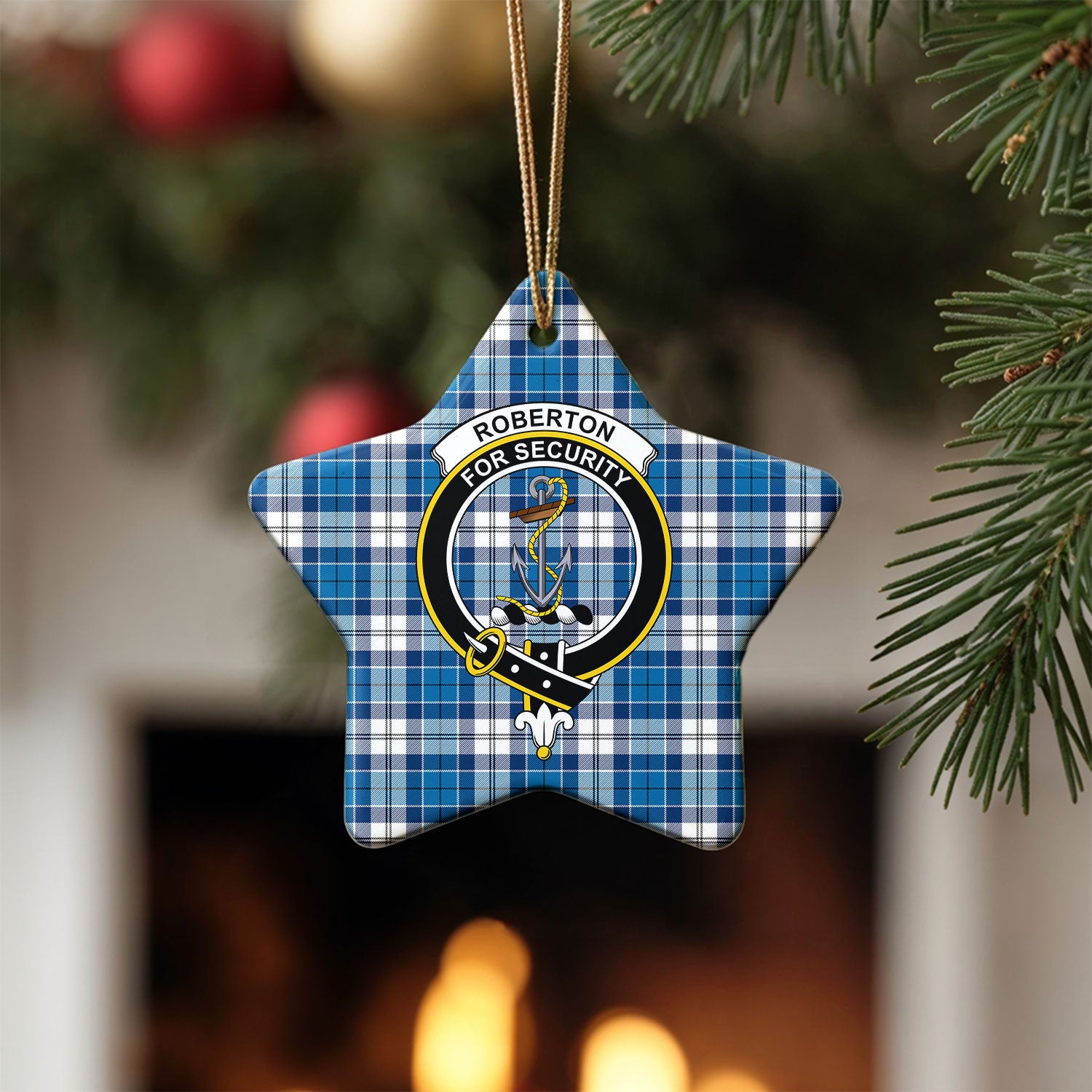 Roberton Tartan Crest Christmas Ceramic Ornament