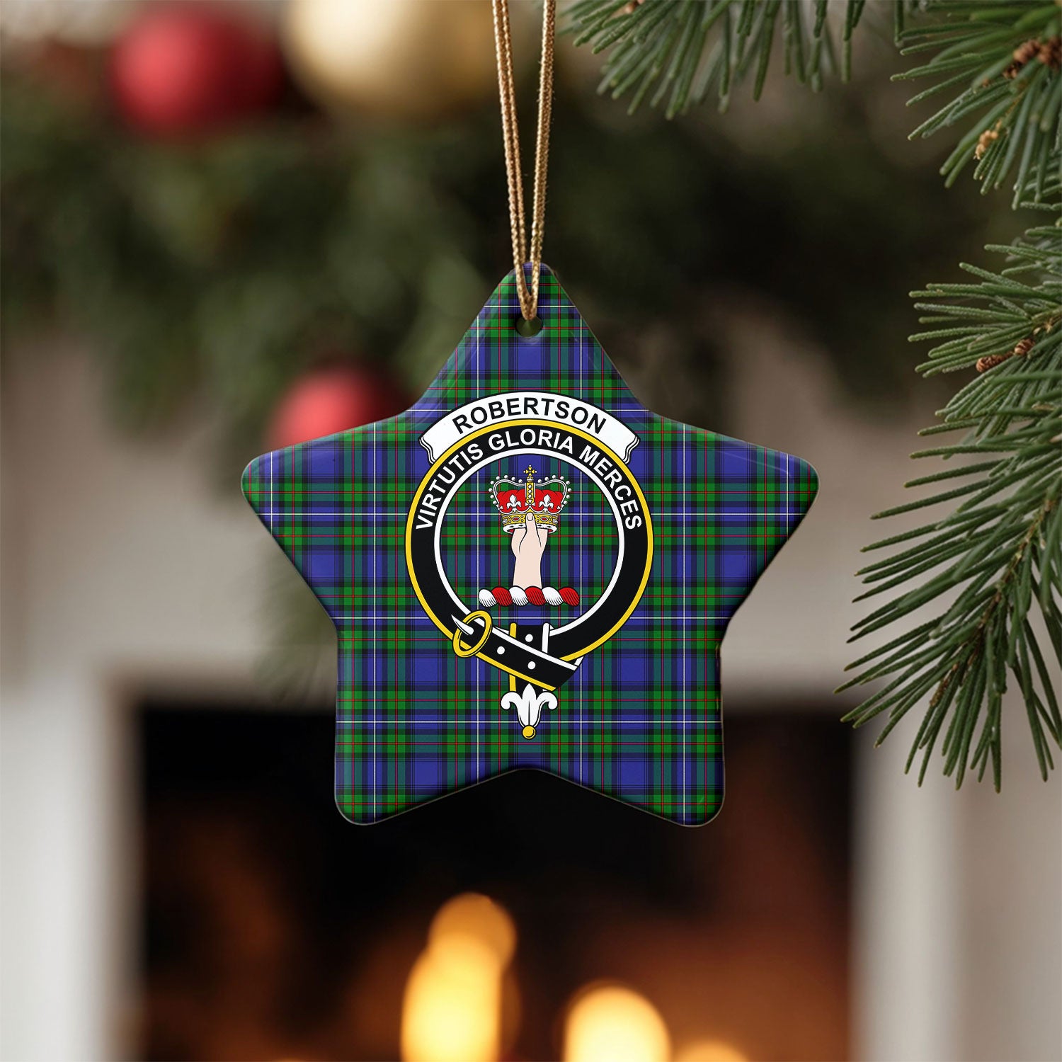Robertson Hunting Modern Tartan Crest Christmas Ceramic Ornament