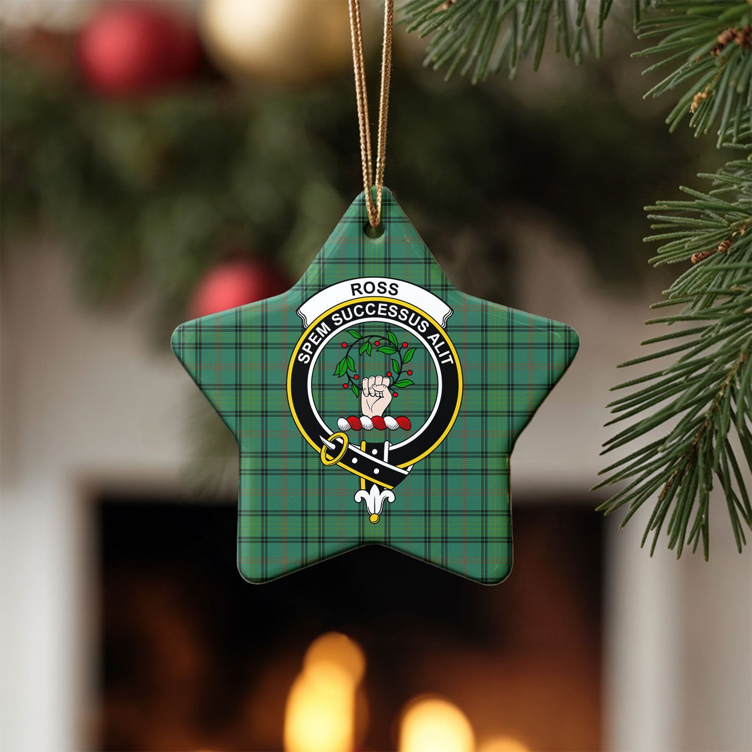 Ross Hunting Ancient Tartan Crest Christmas Ceramic Ornament