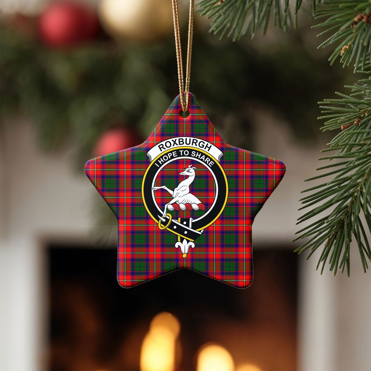 Roxburgh District Tartan Crest Christmas Ceramic Ornament